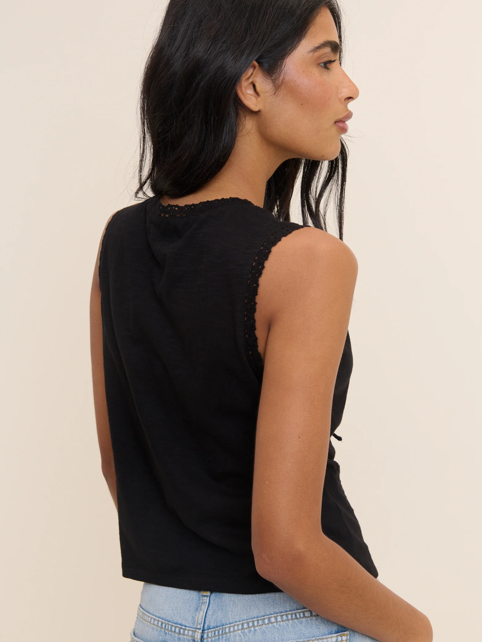 Black Embroidered Tie Front Top - Image 5
