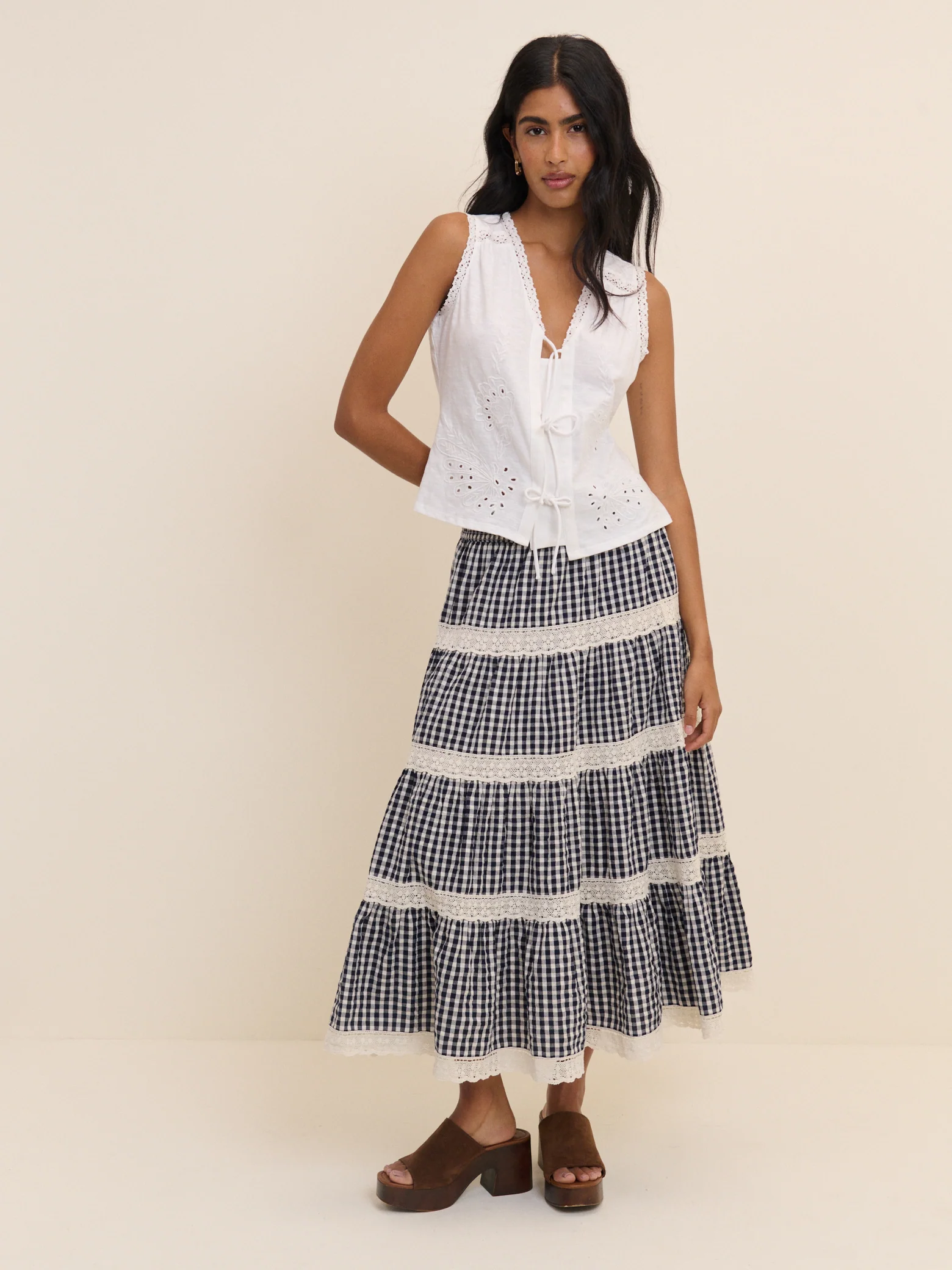 White Embroidered Tie Front Top - Image 3