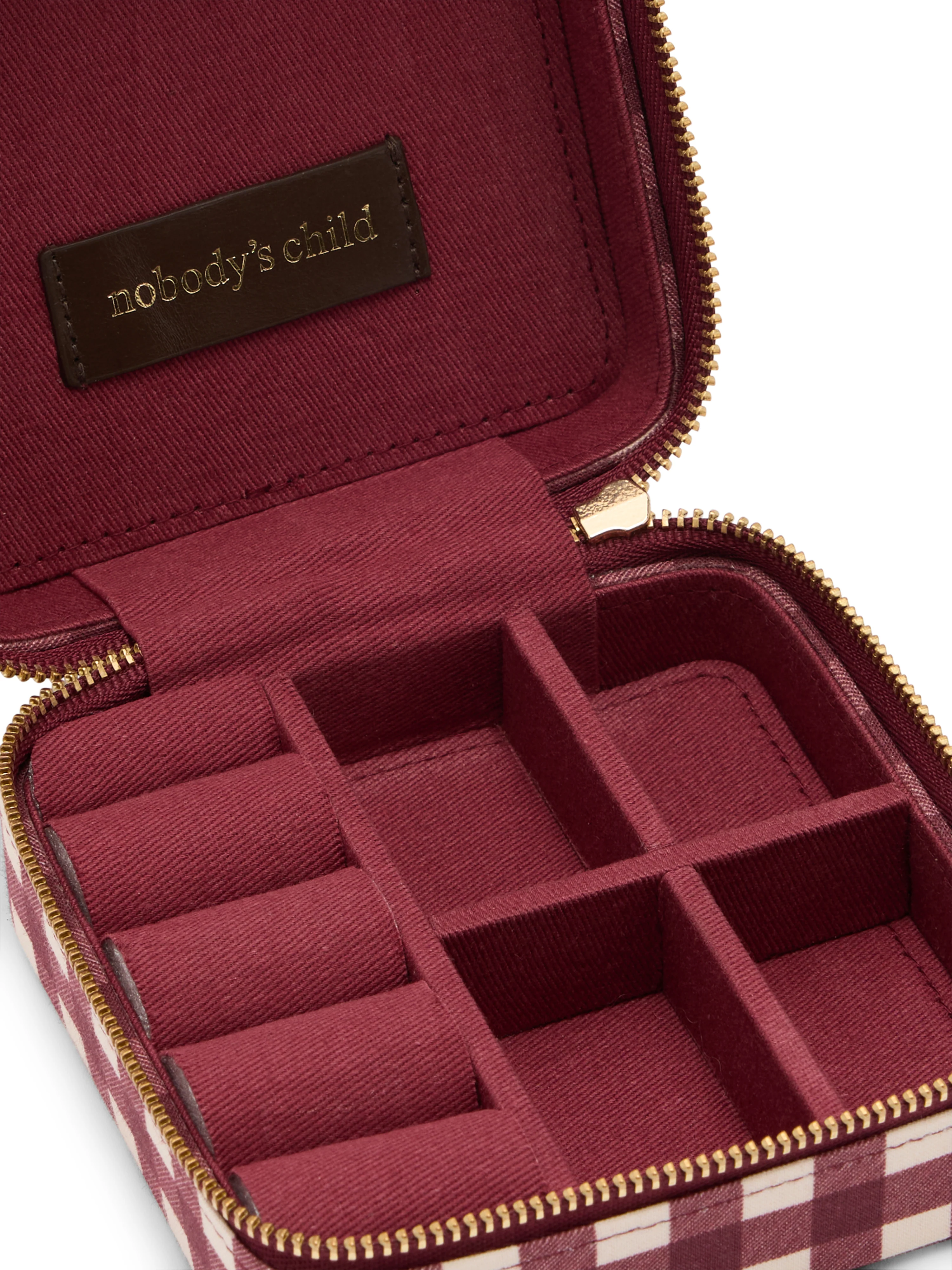 Burgundy Gingham Jewellery Case - Image 3