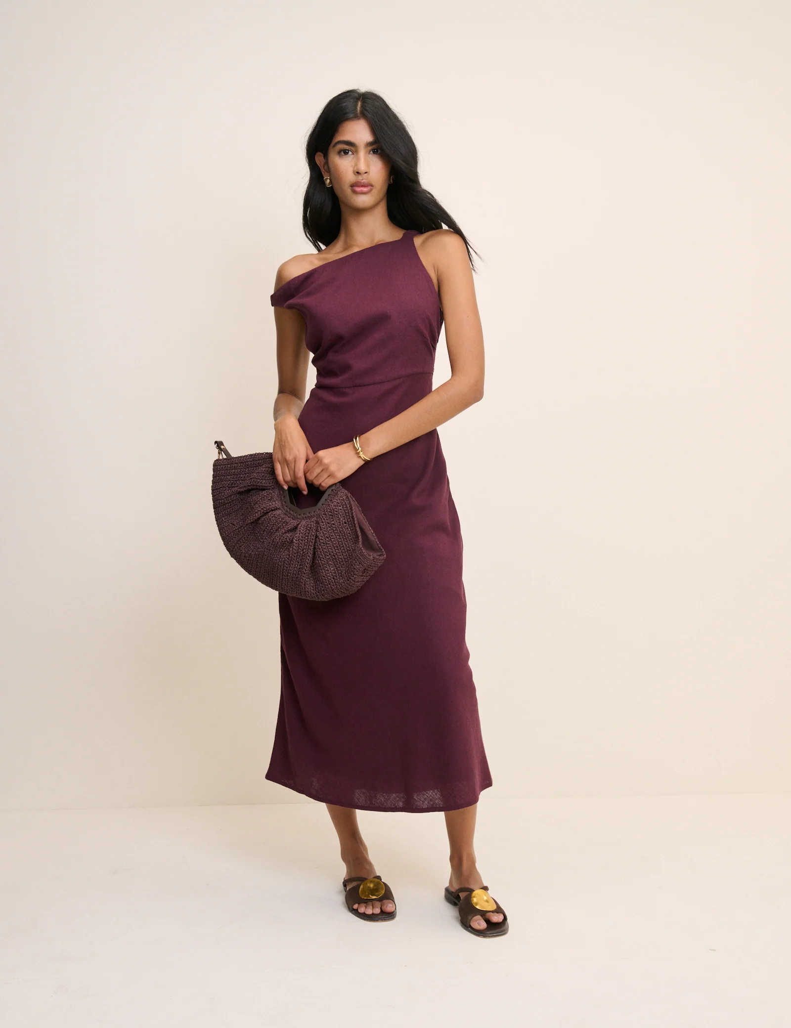 Plum Linen-Blend Kalani Midi Dress - Image 3
