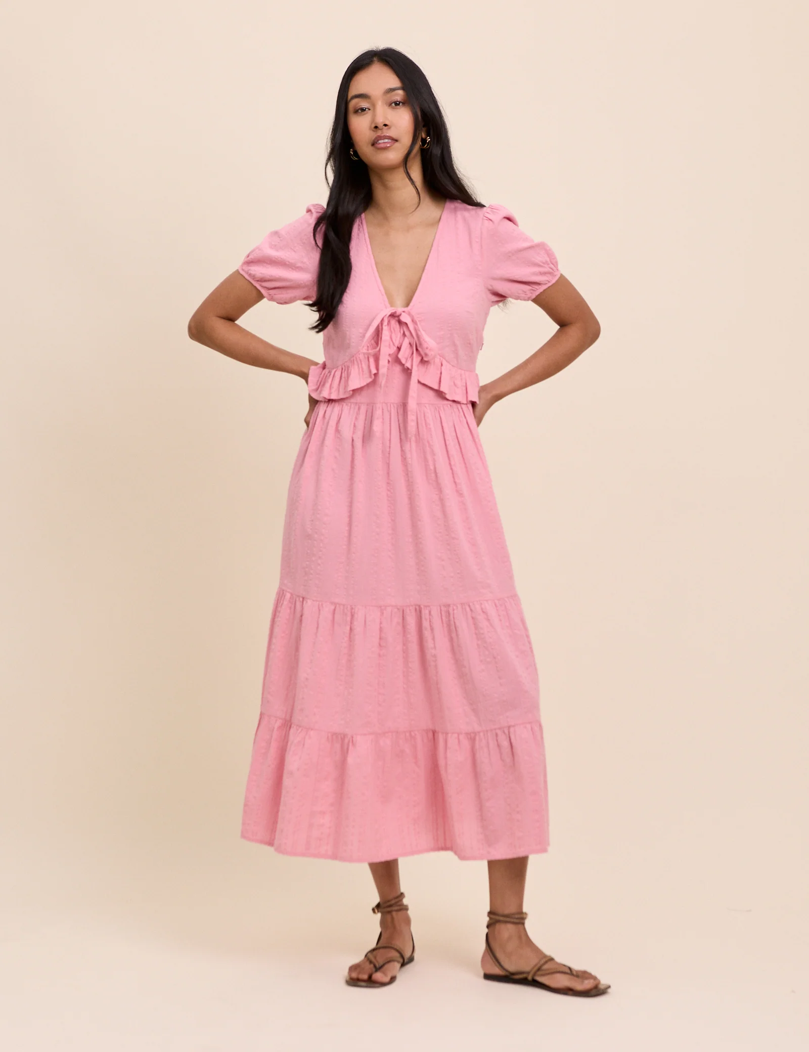 Light Pink Tiered Katie Midi Dress