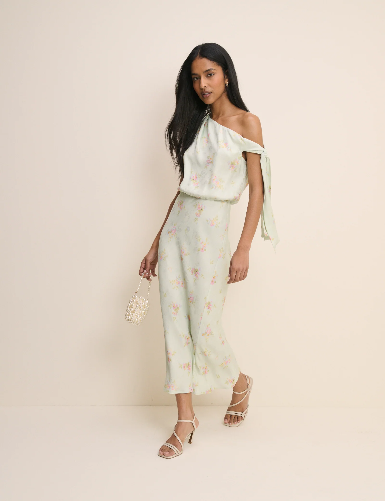 Mint Blue Floral Kavita Satin Midi Dress