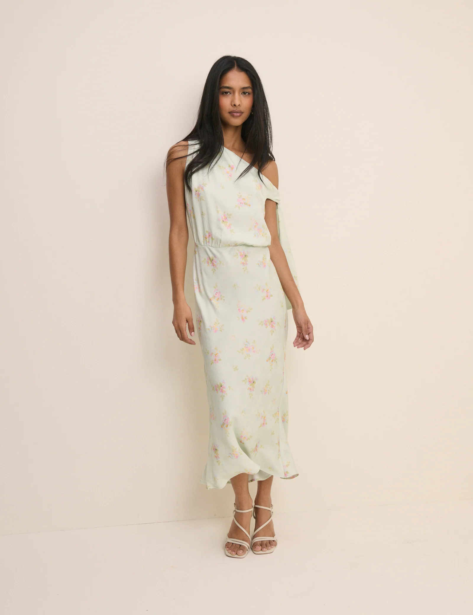 Mint Blue Floral Kavita Satin Midi Dress - Image 3