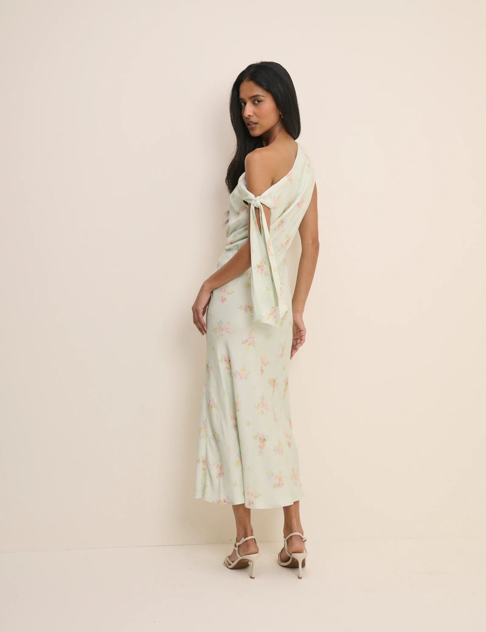 Mint Blue Floral Kavita Satin Midi Dress - Image 5