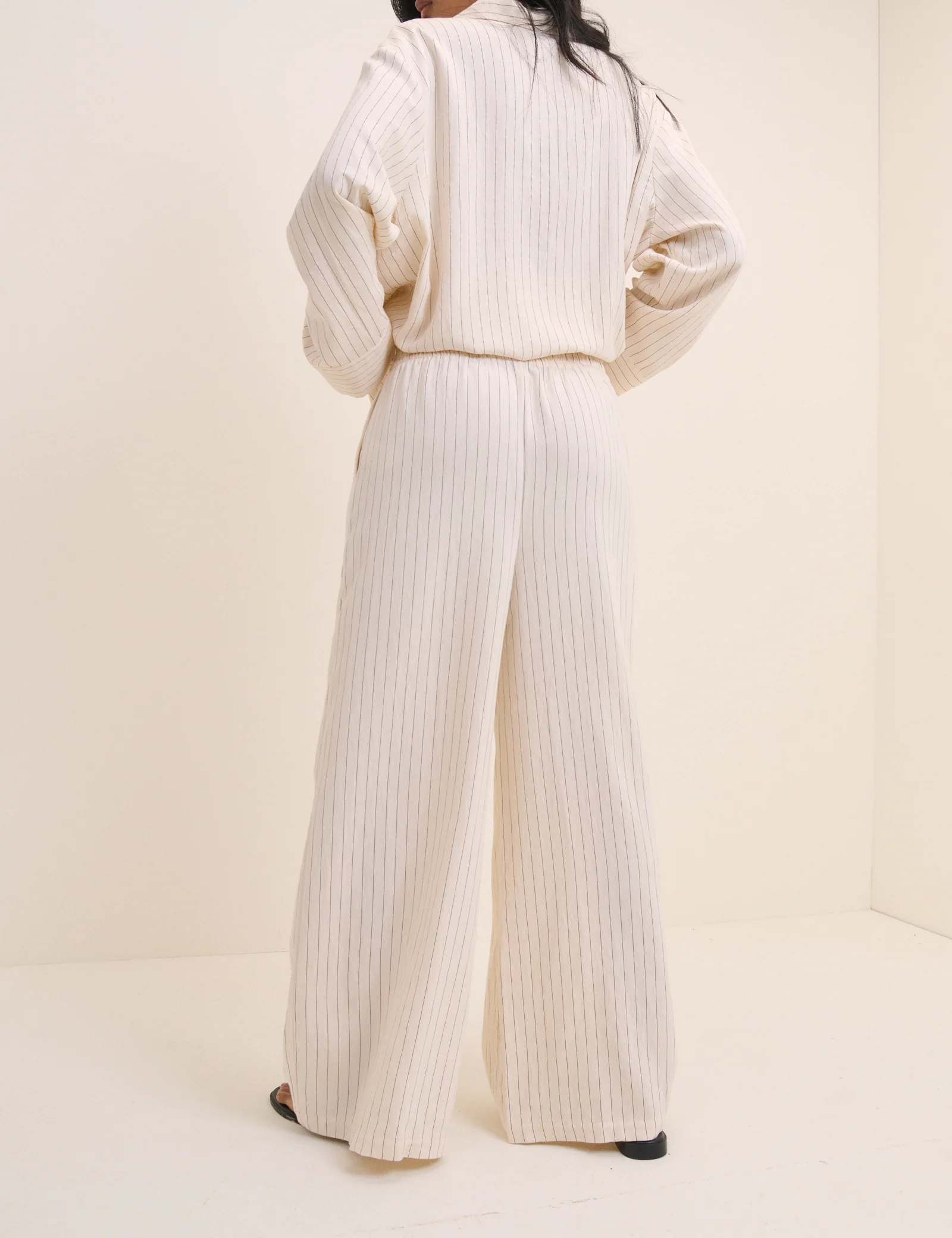Cream Pinstripe Wide Leg Trousers - Image 5