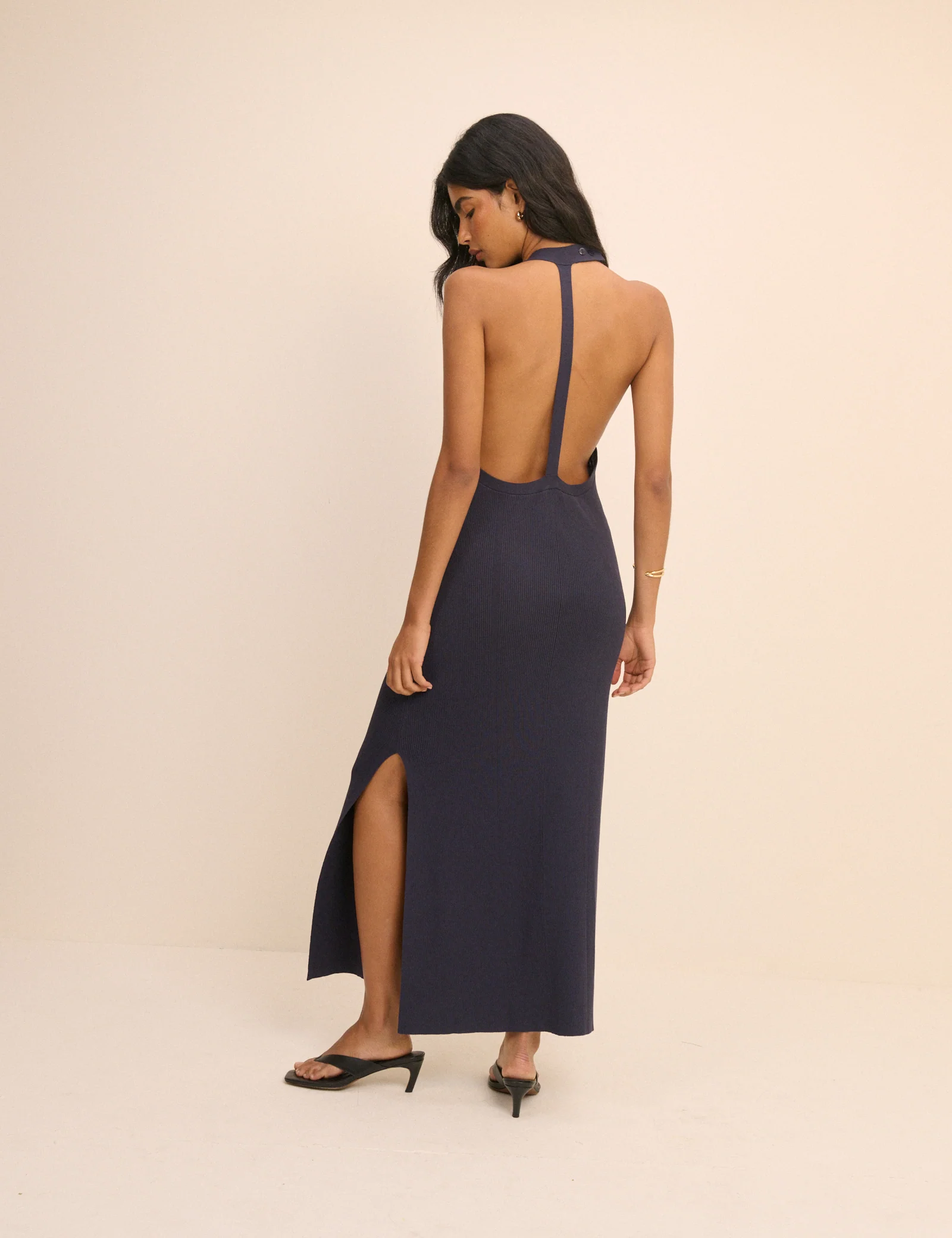 Navy Open Back Knitted Kesewa Midi Dress - Image 6