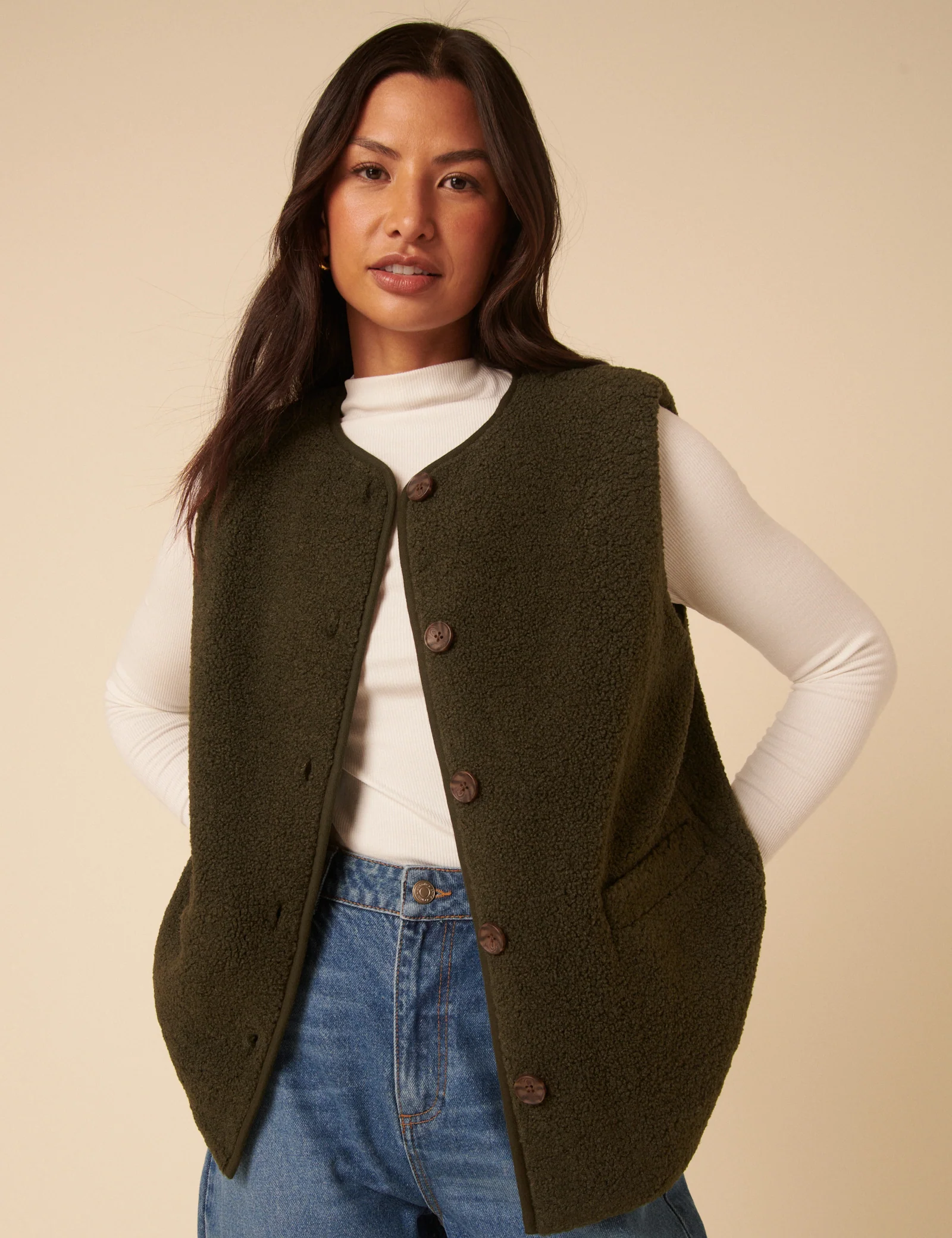 Khaki Borg Gilet