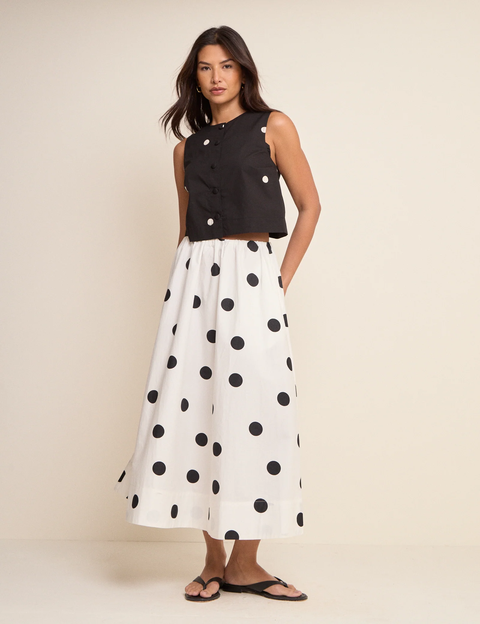 Ivory Polka Dot Midi Skirt - Image 2