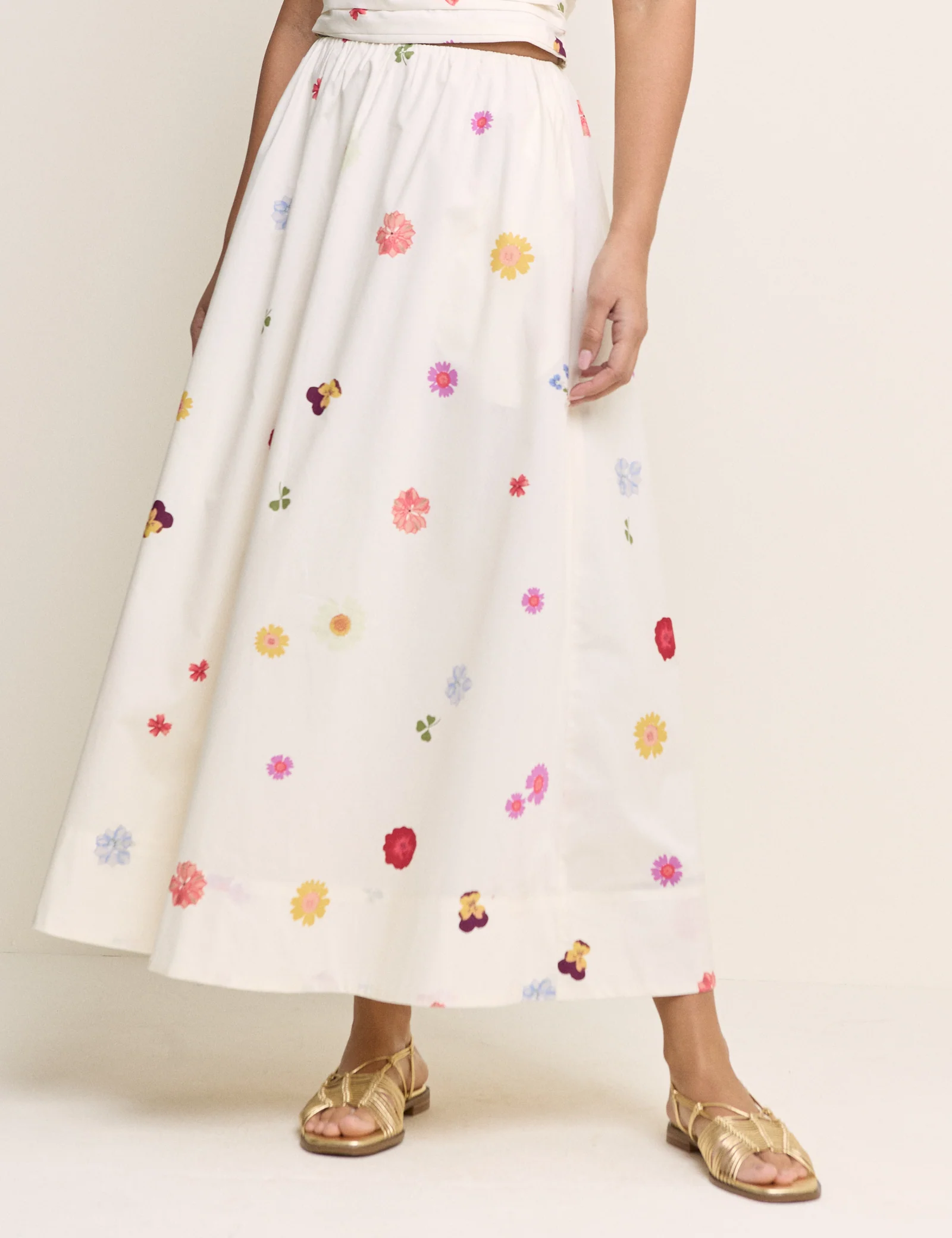 White Floral Poplin Midi Skirt - Image 2