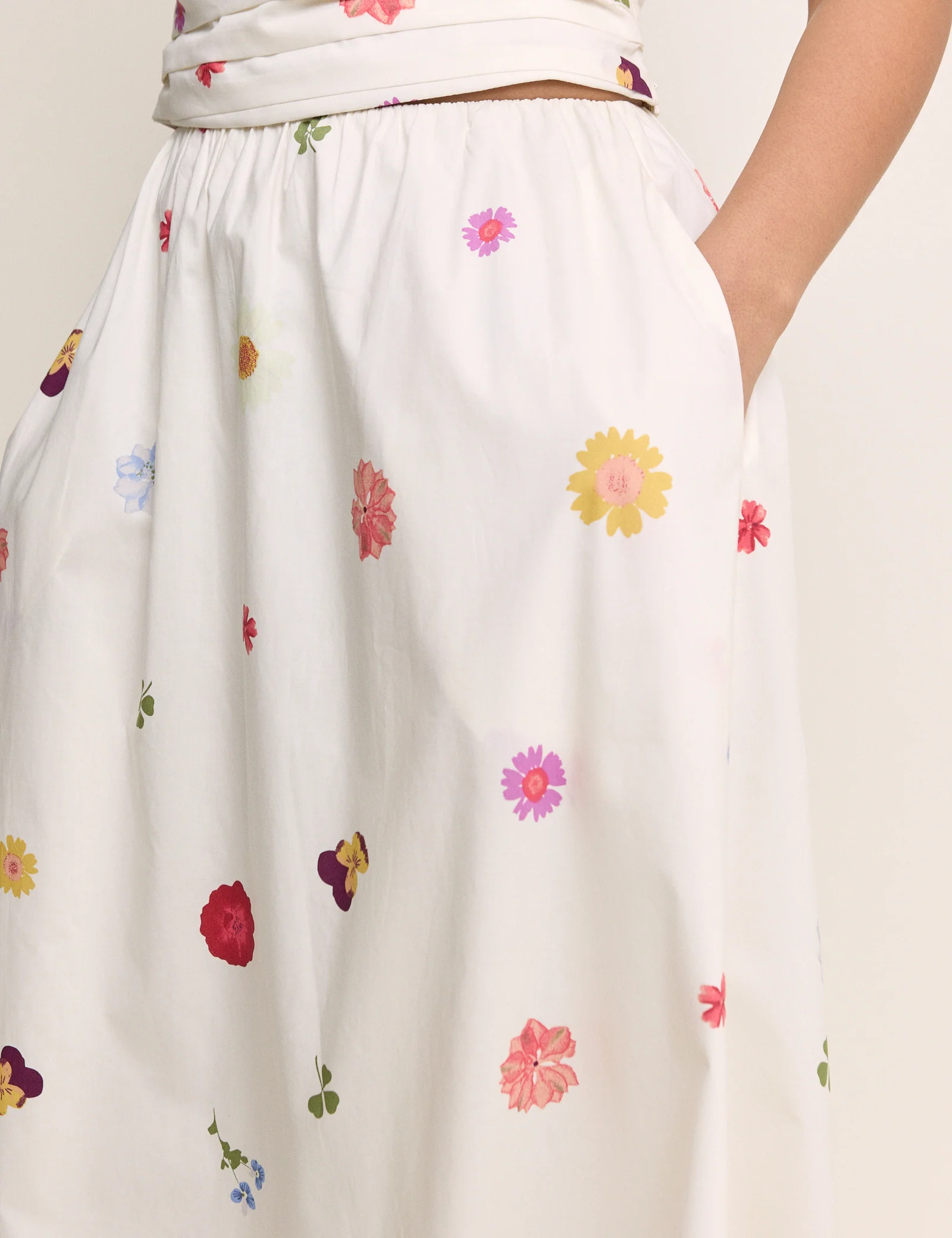 White Floral Poplin Midi Skirt - Image 4