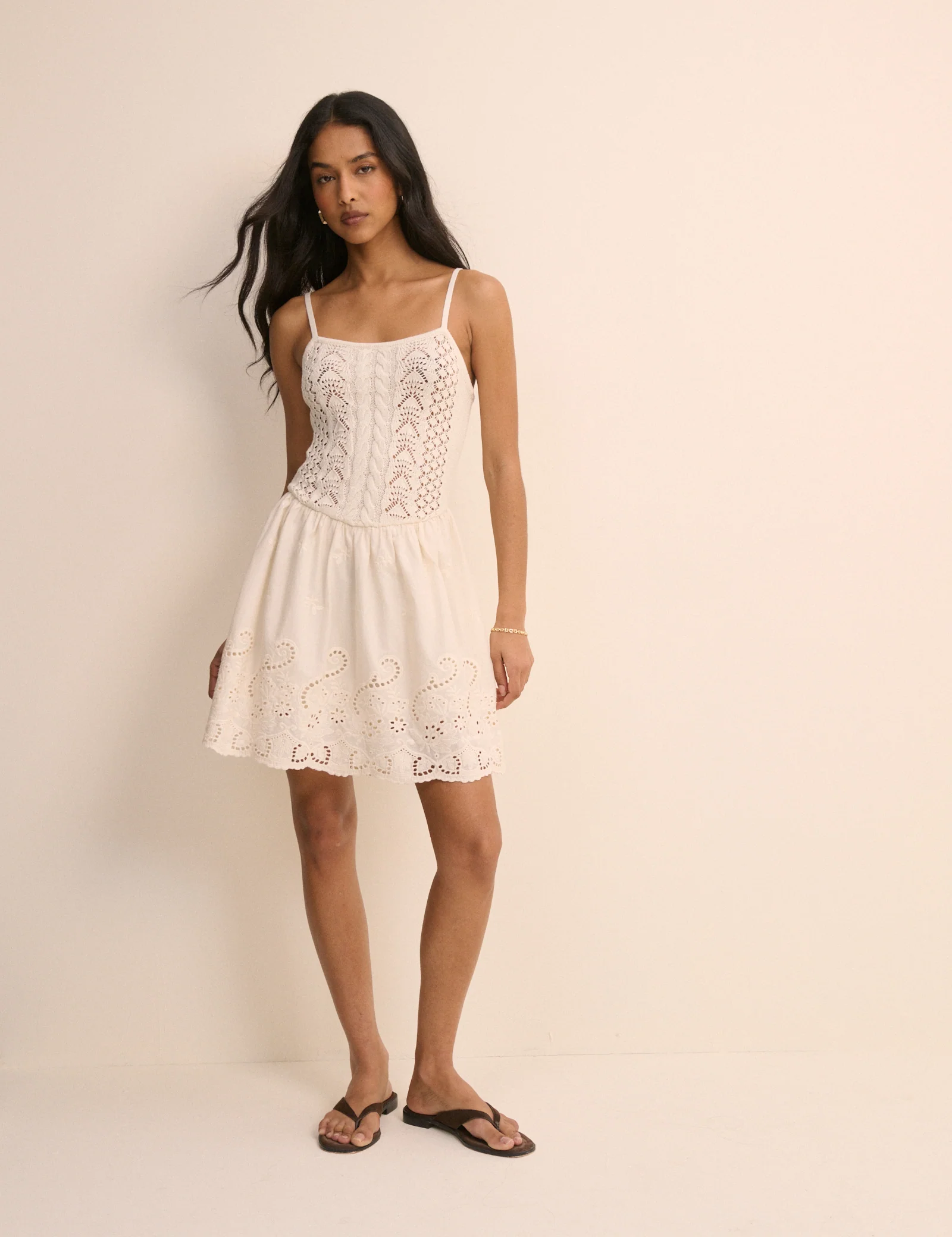 White Crochet Broderie Anglaise Mini Dress - Image 2