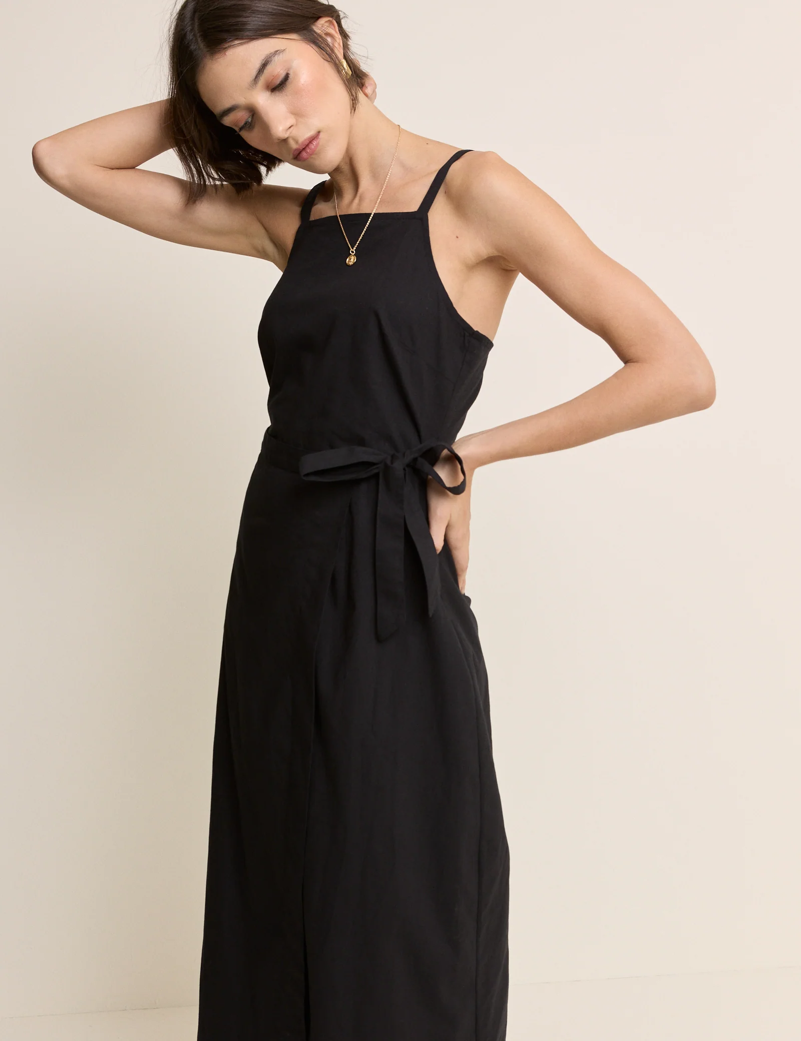 Black Square Neck Wrap Kourtney Midi Dress - Image 2