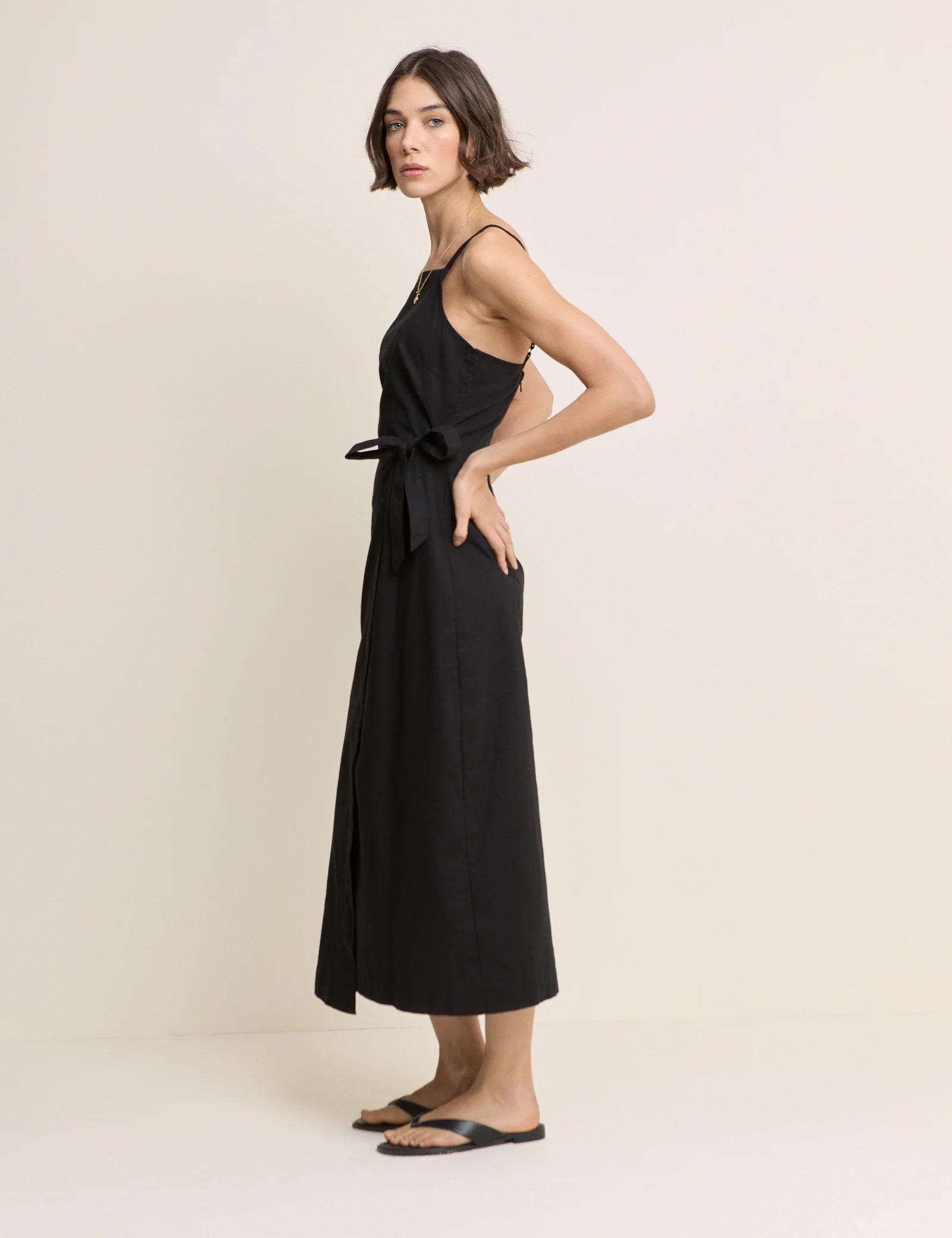 Black Square Neck Wrap Kourtney Midi Dress - Image 3