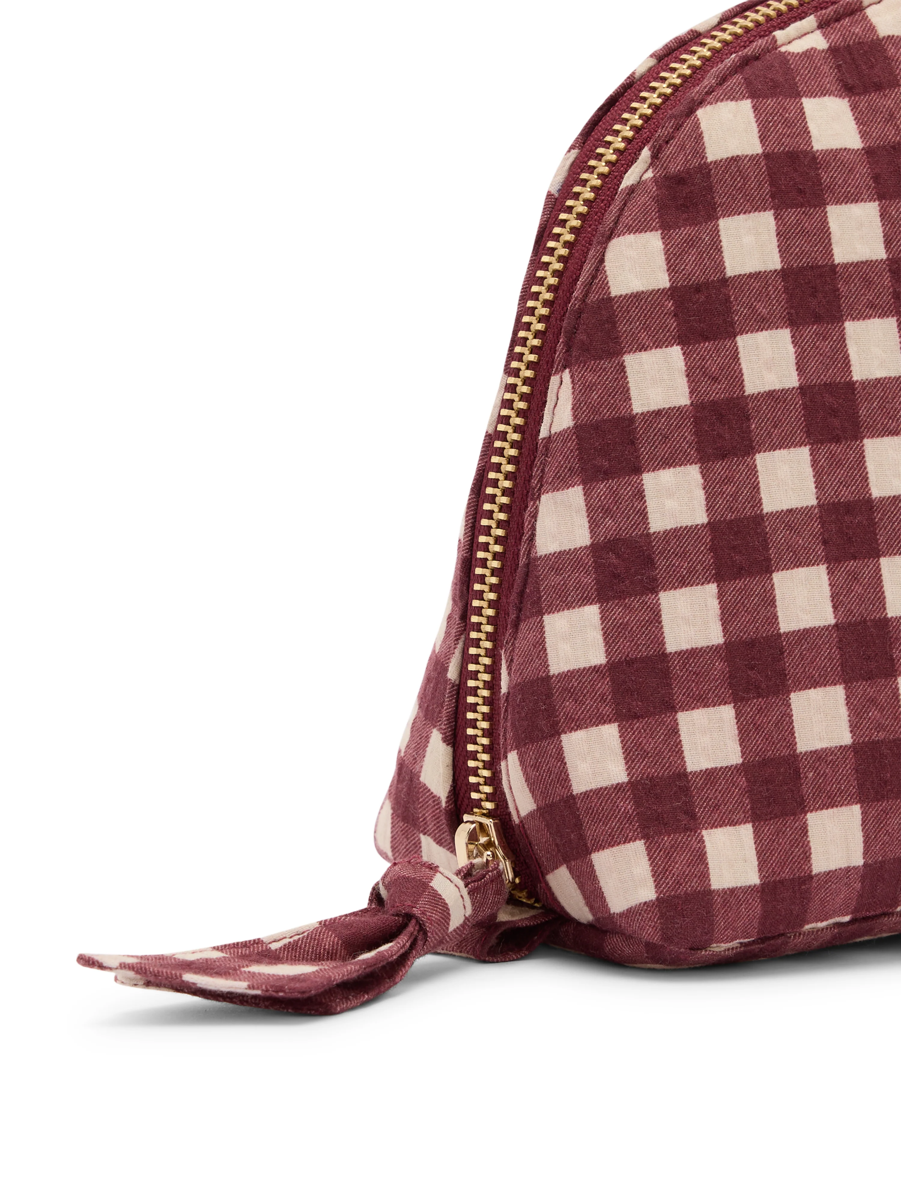 Burgundy Gingham Crescent Large Makeup Bag - Image 3