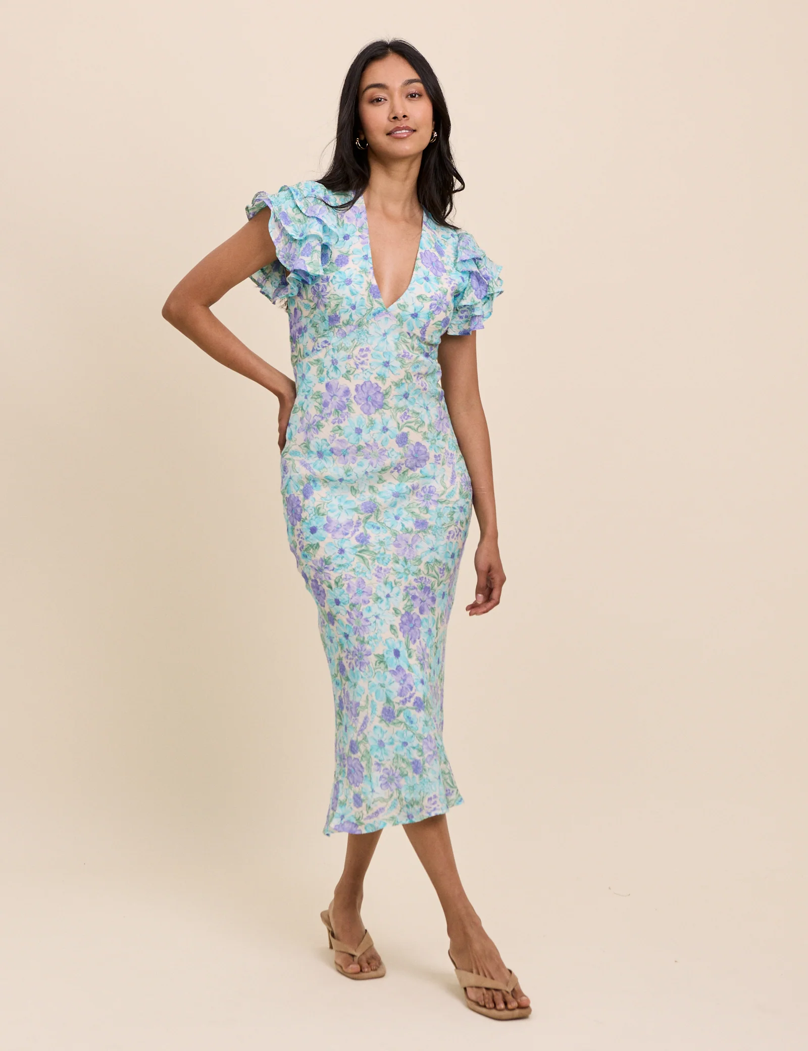 Blue Floral Layla Midi Dress