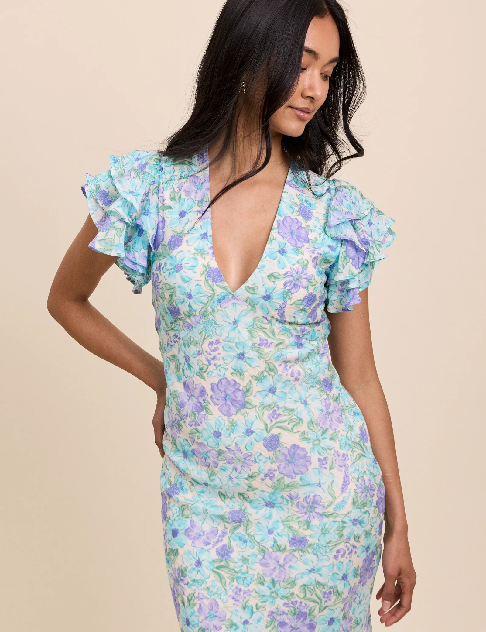 Blue Floral Layla Midi Dress - Image 2