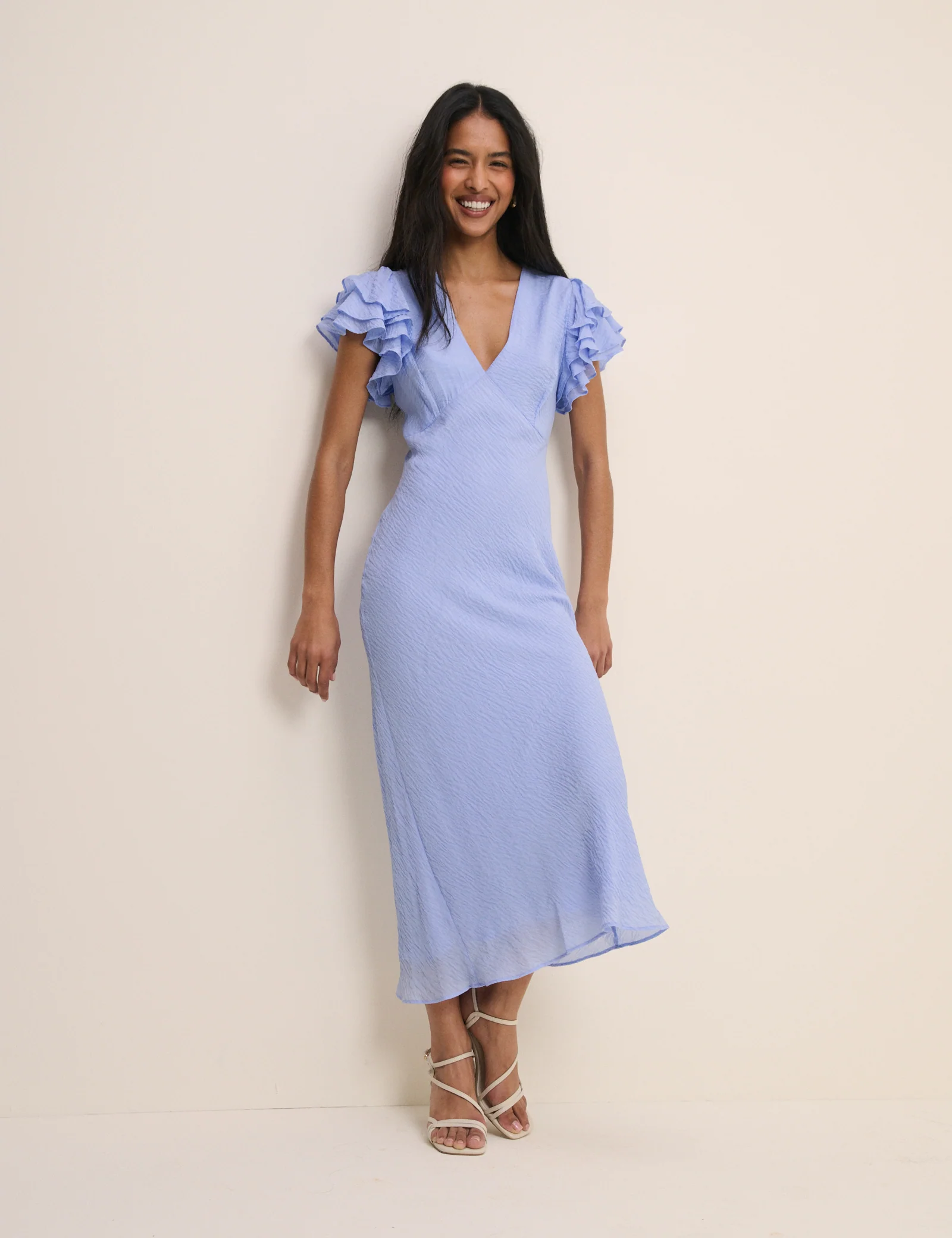 Blue Frill Sleeve Layla Midi Dress - Image 2