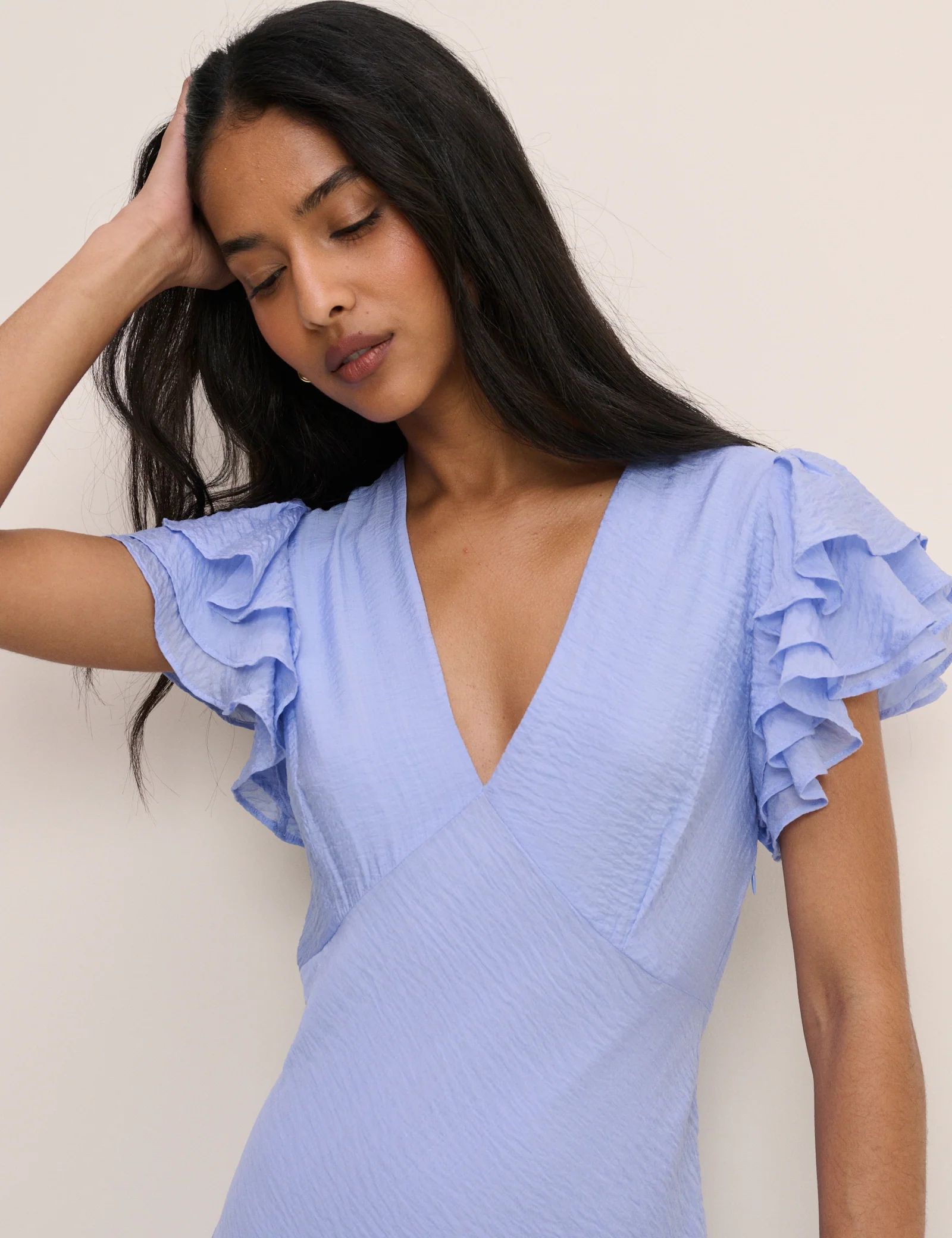 Blue Frill Sleeve Layla Midi Dress - Image 3