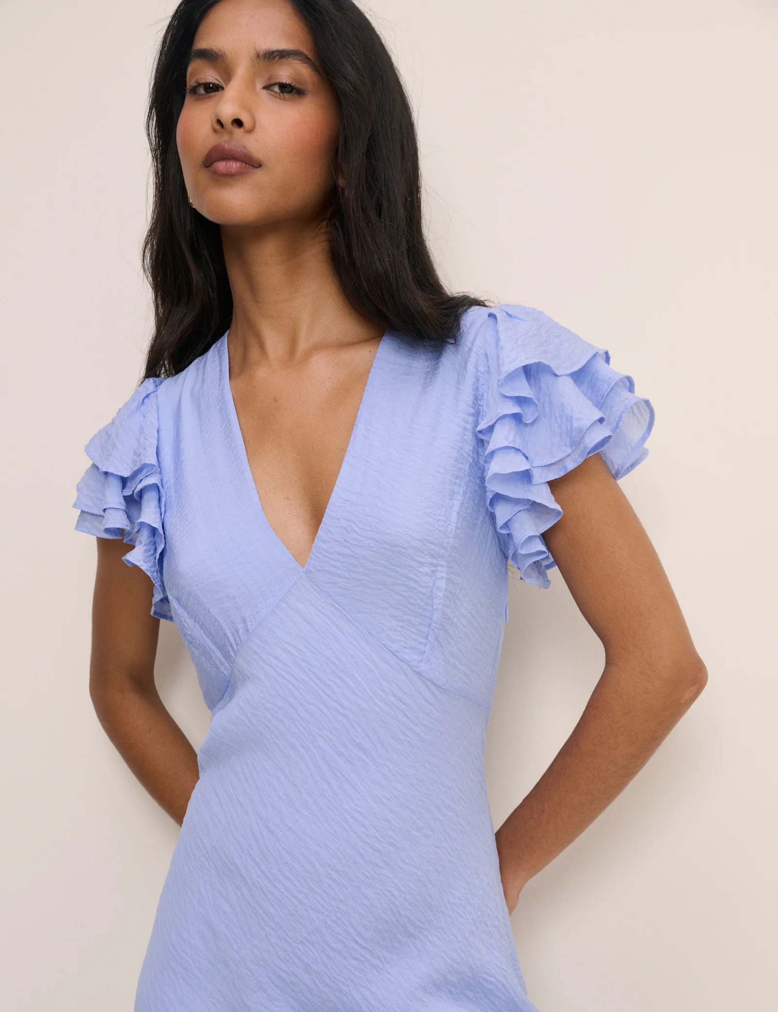 Blue Frill Sleeve Layla Midi Dress - Image 5
