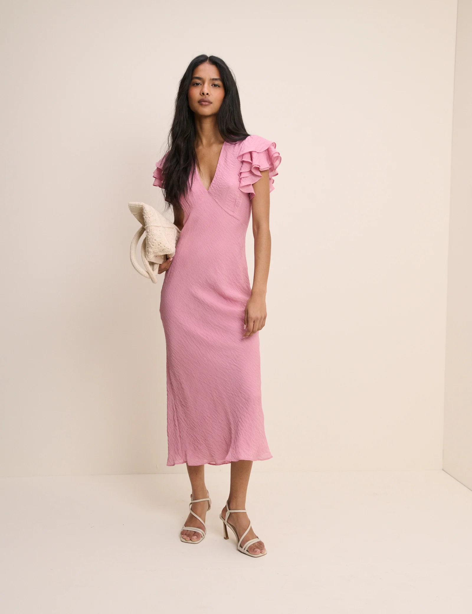 Pink Frill Sleeve Layla Midi Dress - Image 3