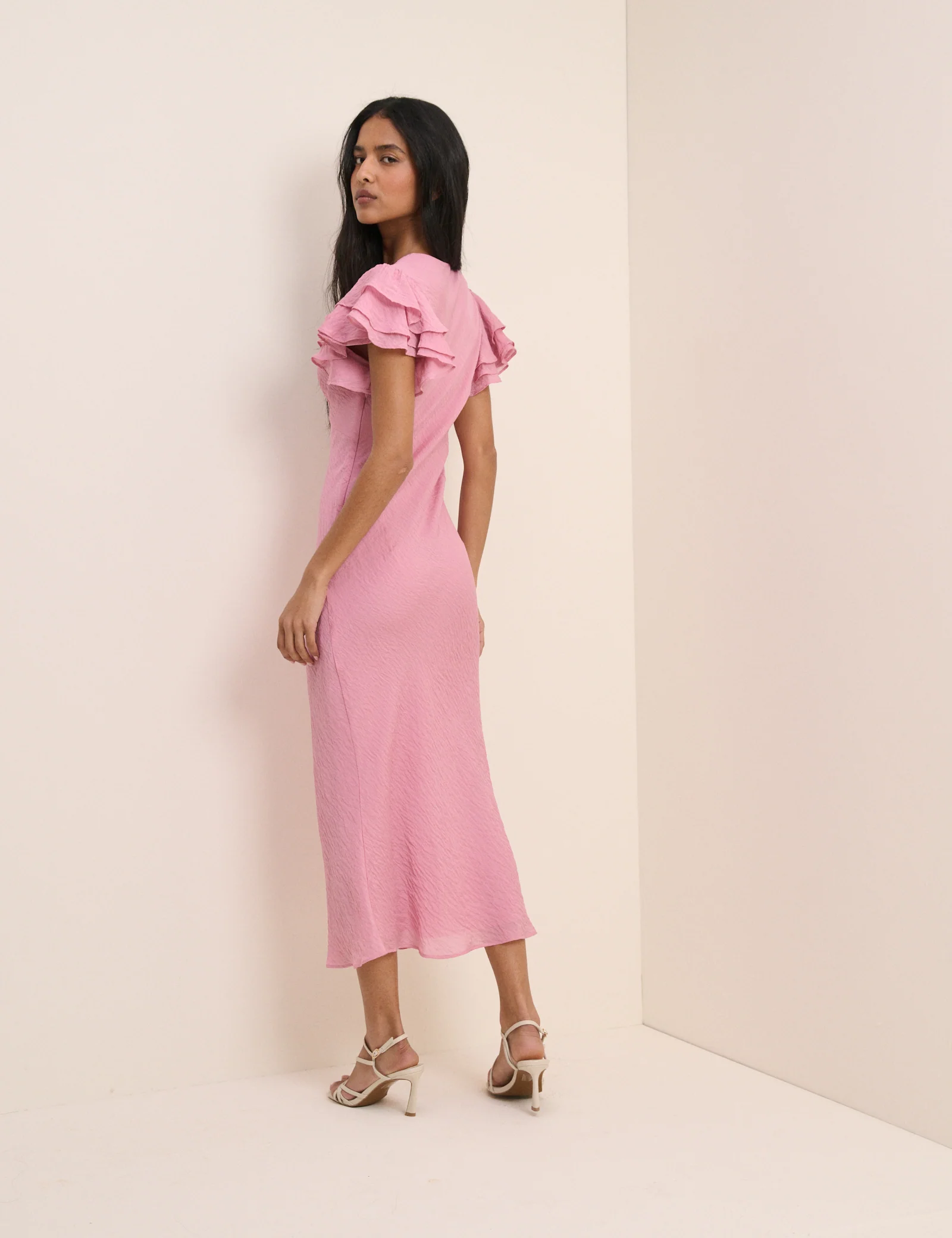 Pink Frill Sleeve Layla Midi Dress - Image 5