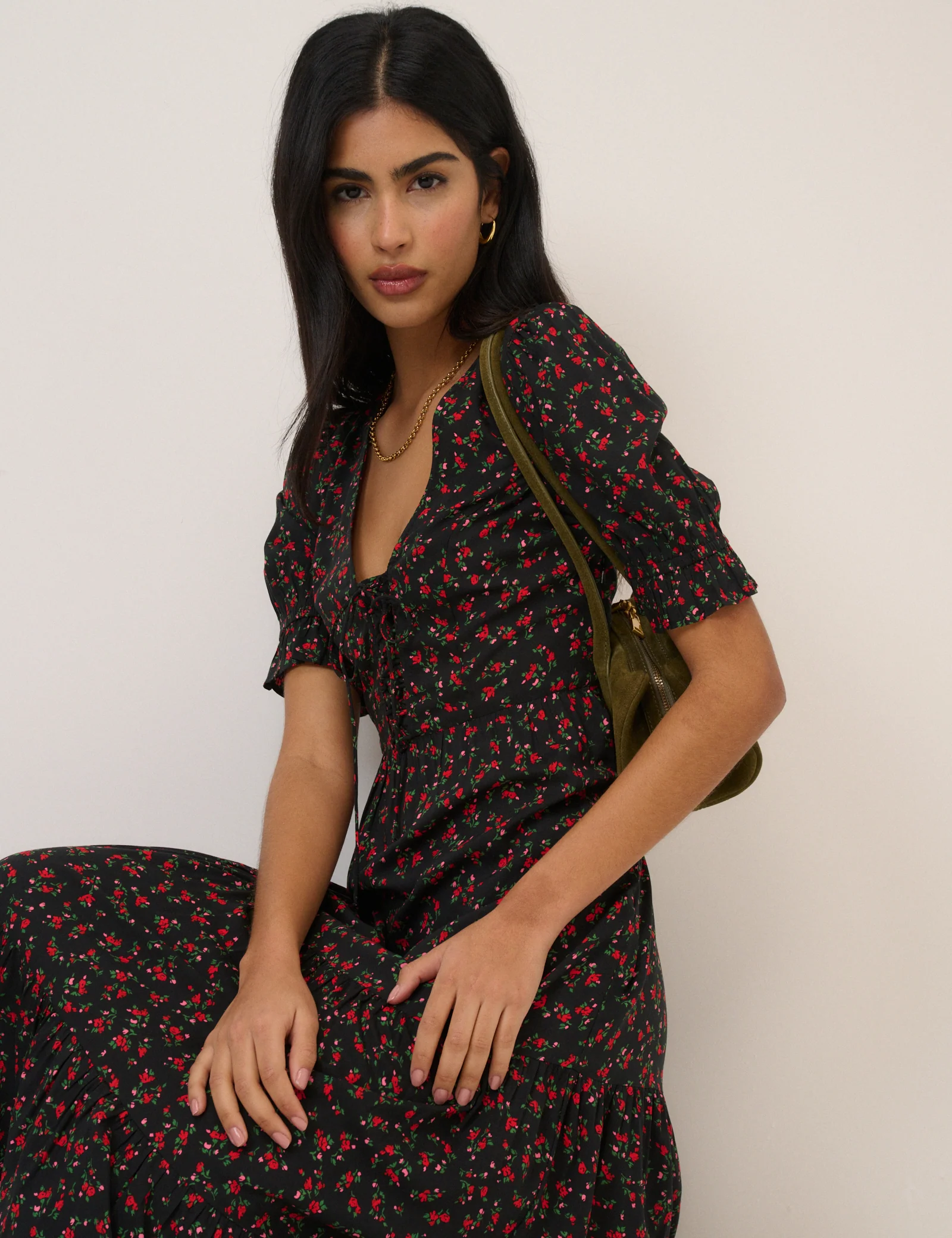 Black Floral Tiered Lia Midi Dress - Image 2