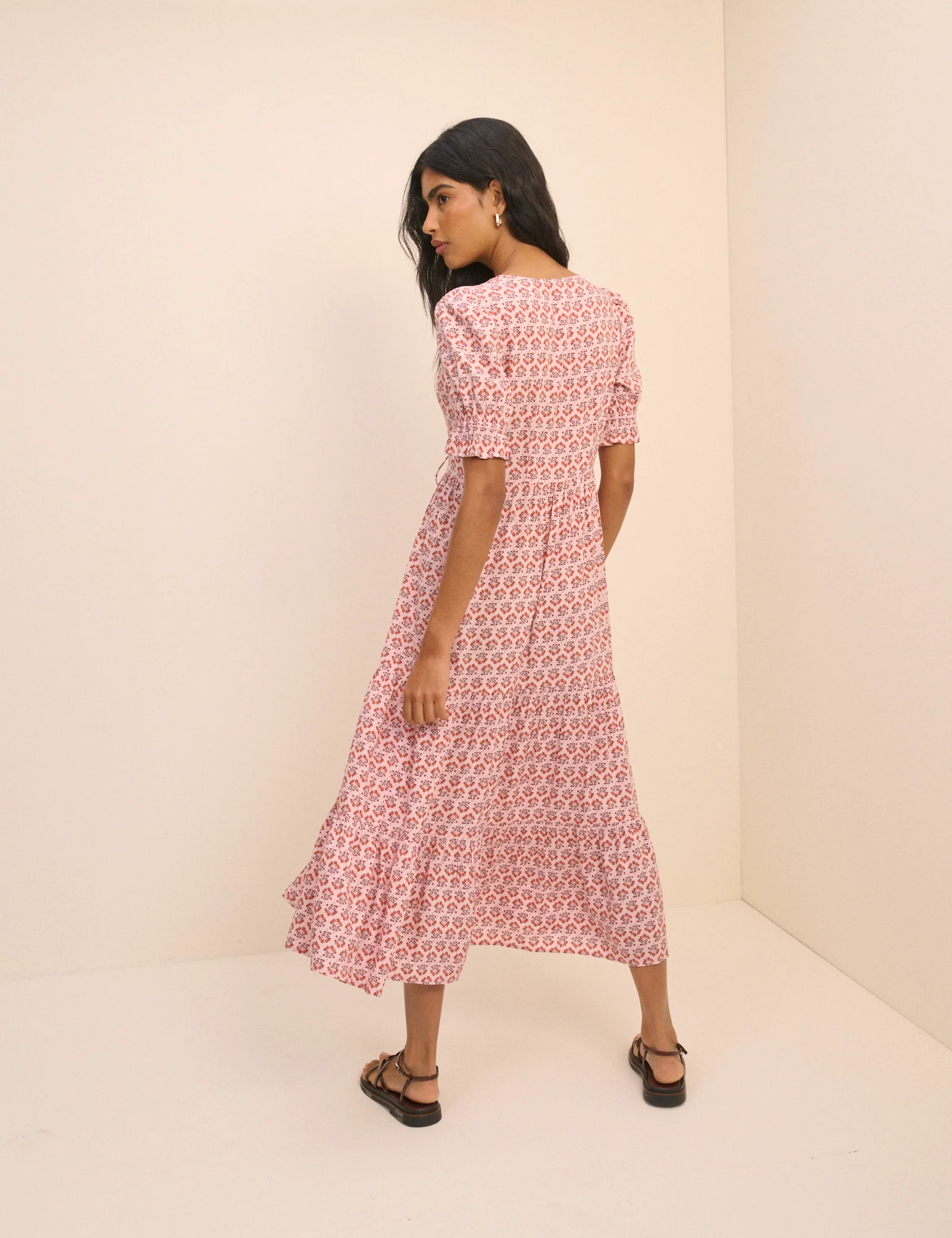 Pink Floral Puff Sleeve Lia Midi Dress - Image 5