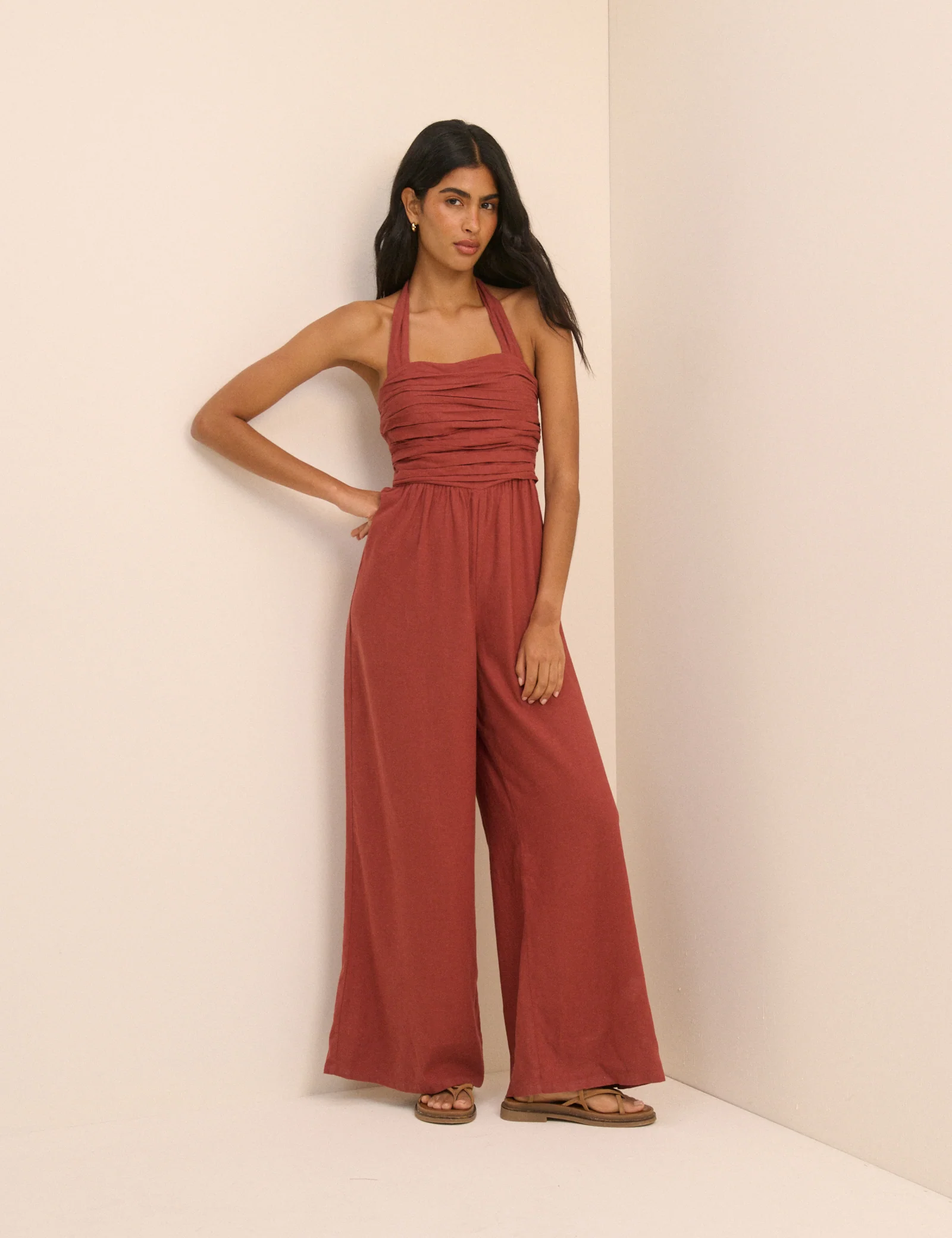 Red Halterneck Lilah Wide Leg Jumpsuit