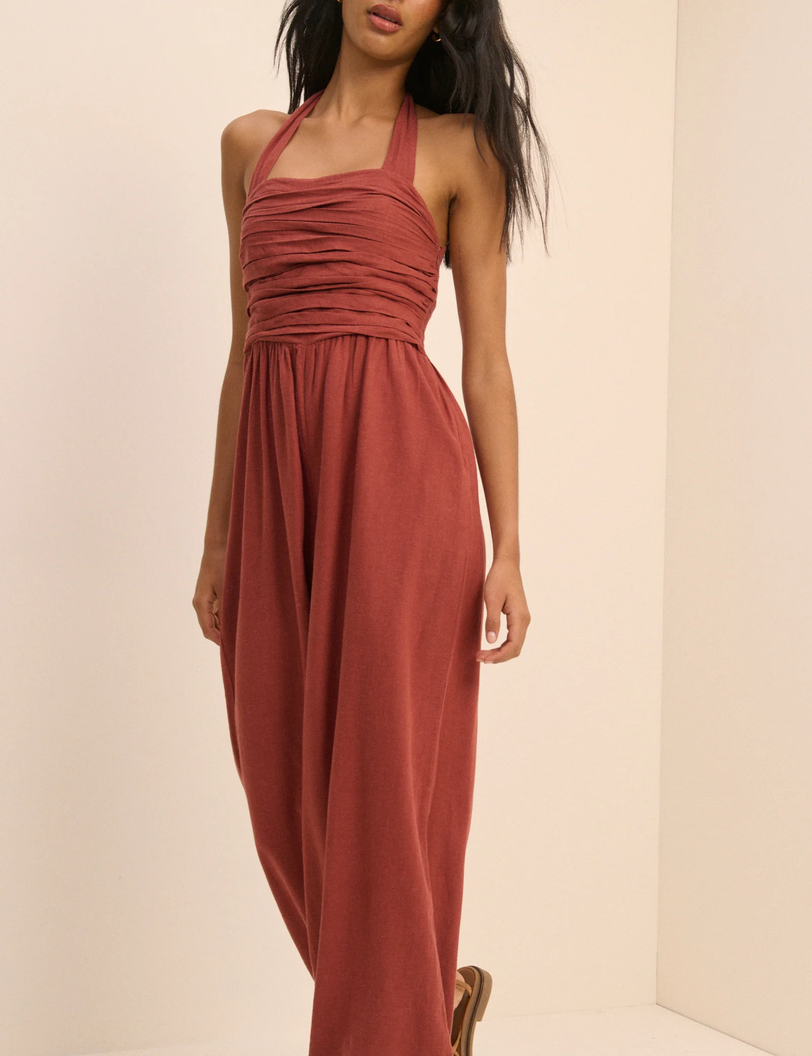 Red Halterneck Lilah Wide Leg Jumpsuit - Image 3