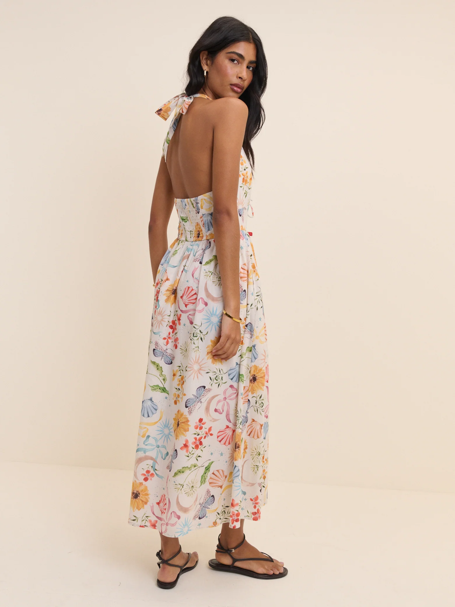 White Floral Halterneck Lilijana Midi Dress - Image 5