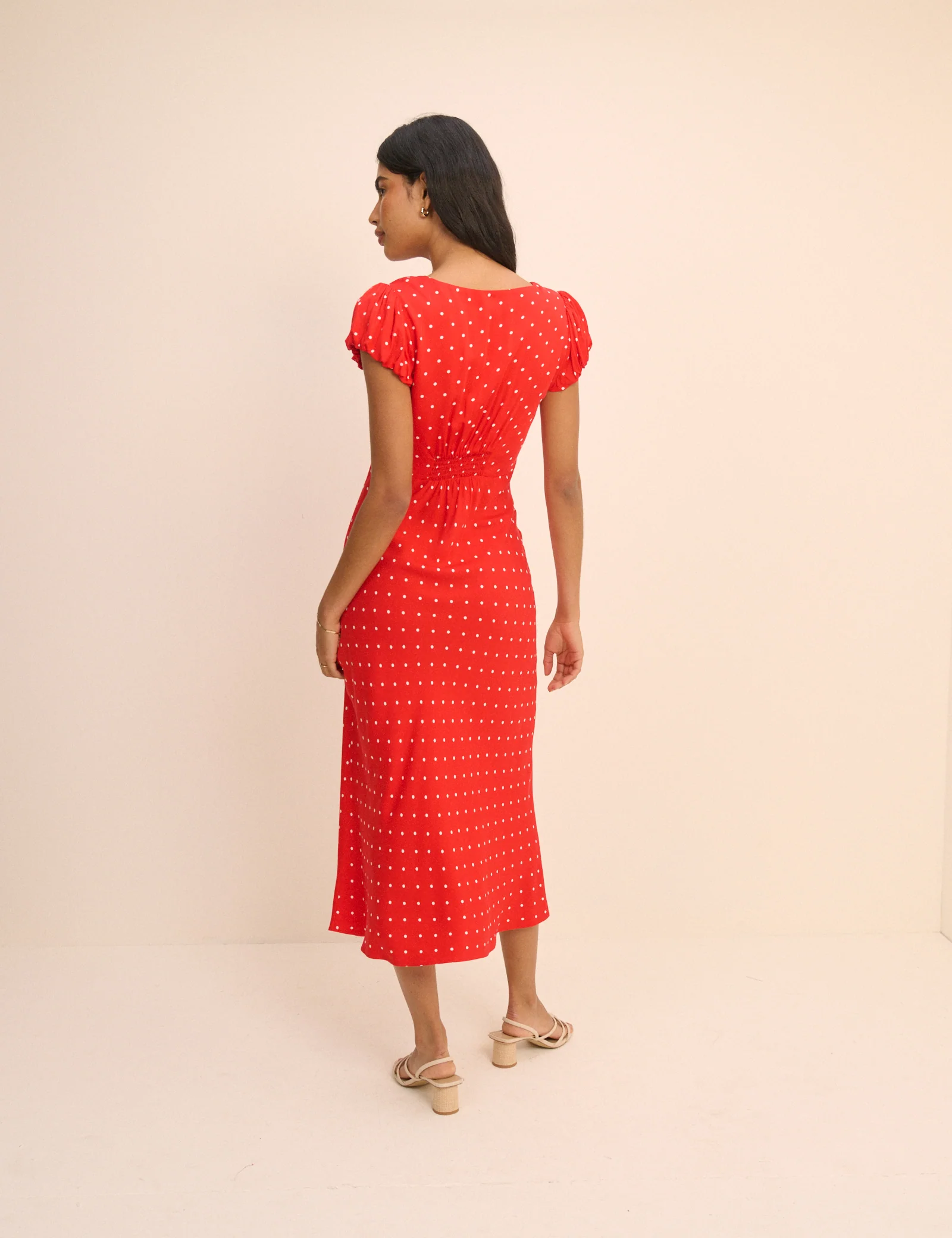 Red Polka Dot V-Neck Lina Midi Dress - Image 5