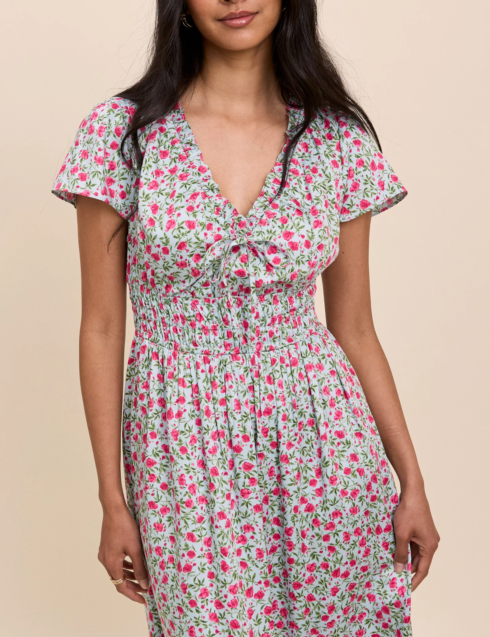 Blue Floral Shirred Lisa Midi Dress - Image 2