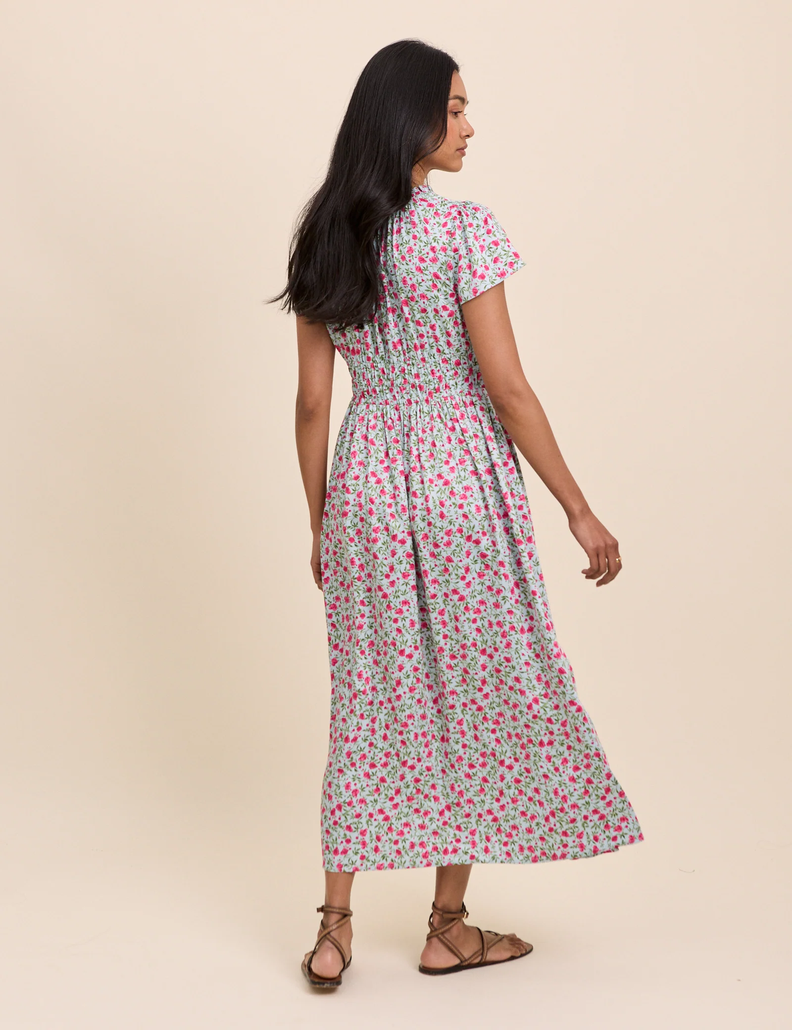 Blue Floral Shirred Lisa Midi Dress - Image 5
