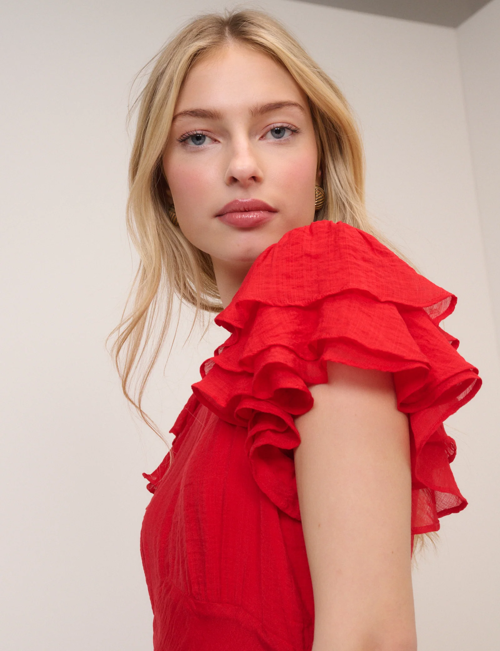Red Frill Sleeve Lola Midi Dress - Image 2