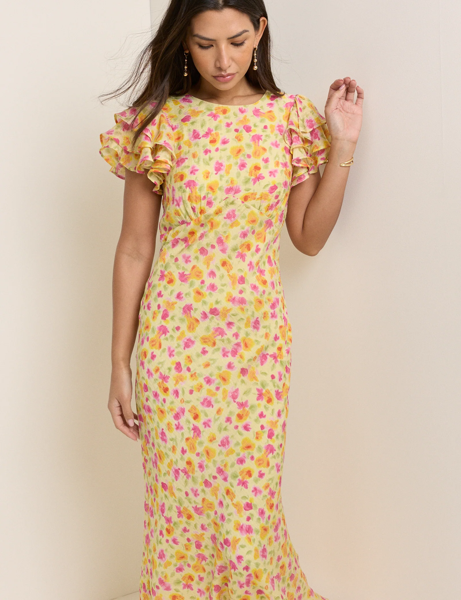 Yellow Floral Lola Midi Dress - Image 3