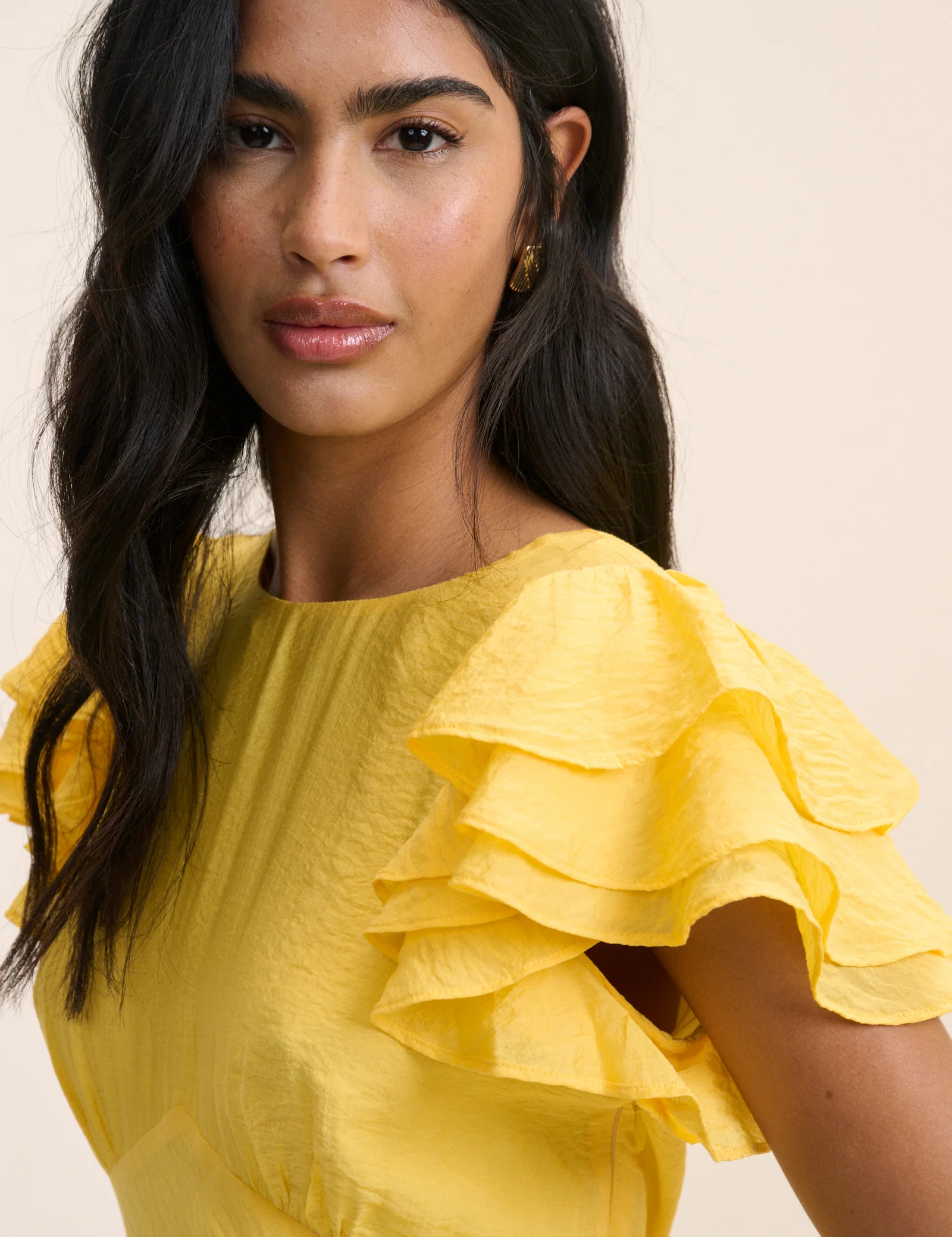 Yellow Frill Sleeve Lola Midi Dress - Image 2