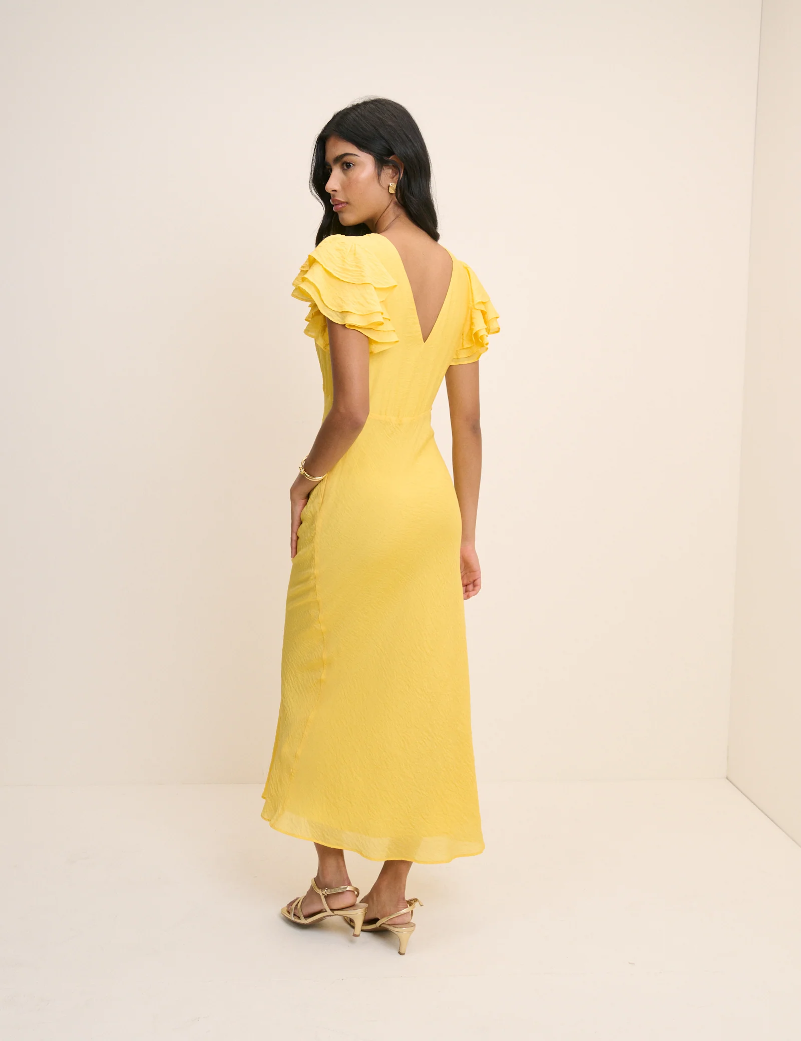 Yellow Frill Sleeve Lola Midi Dress - Image 5