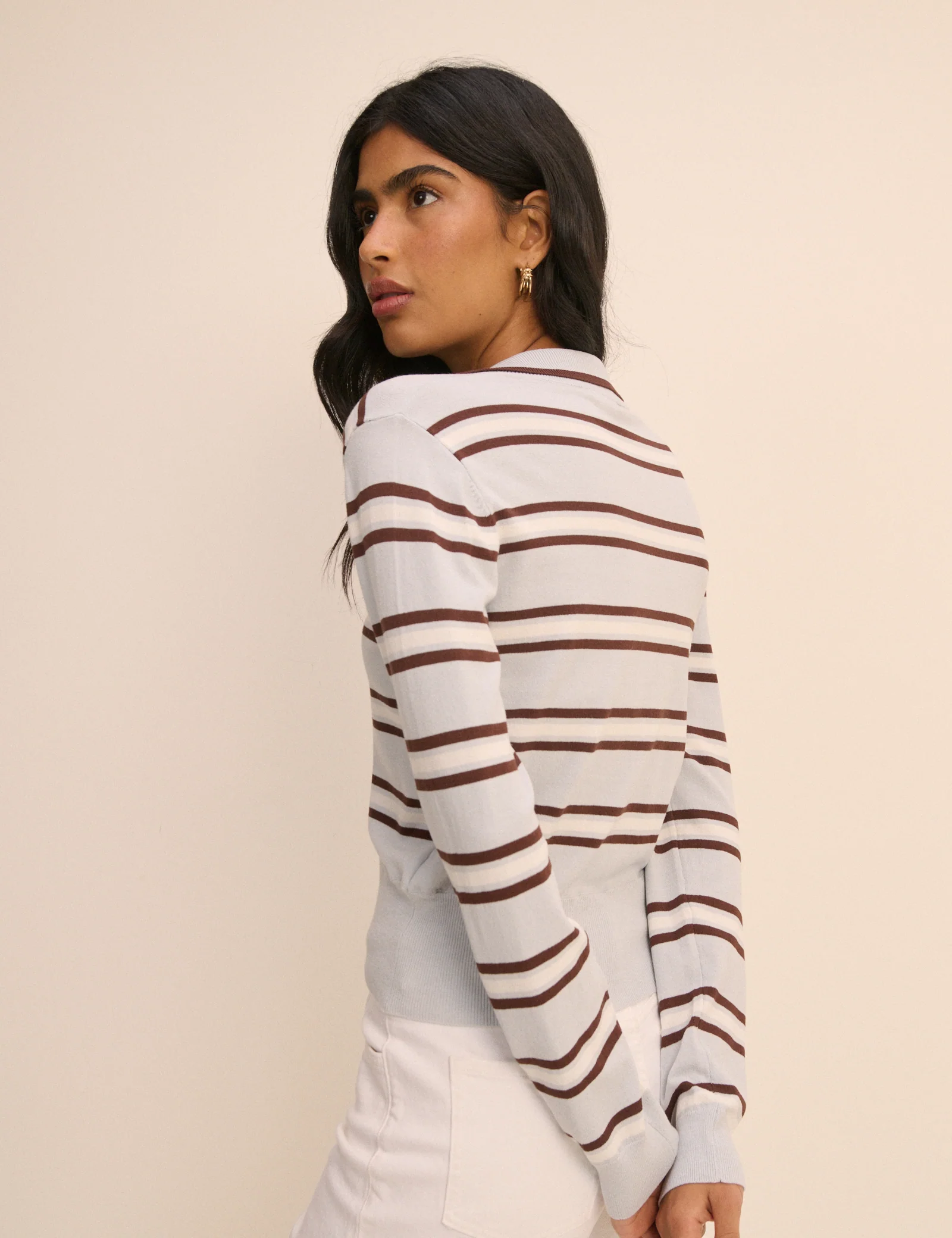Baby Blue Striped Long Sleeve Knitted Polo Top - Image 5