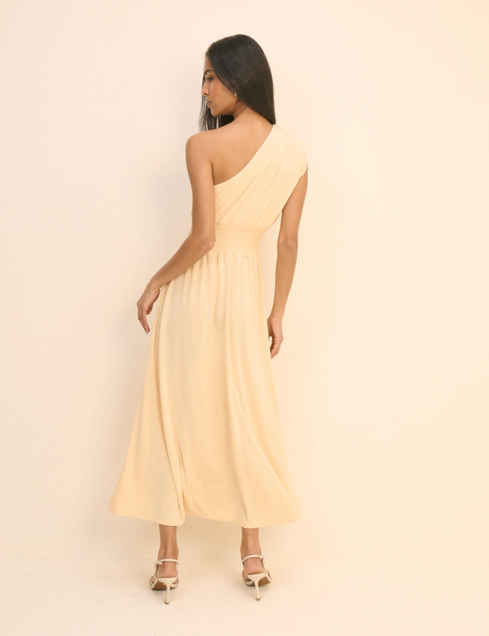 Butter Yellow One Shoulder Lorena Jersey Midi Dress - Image 5