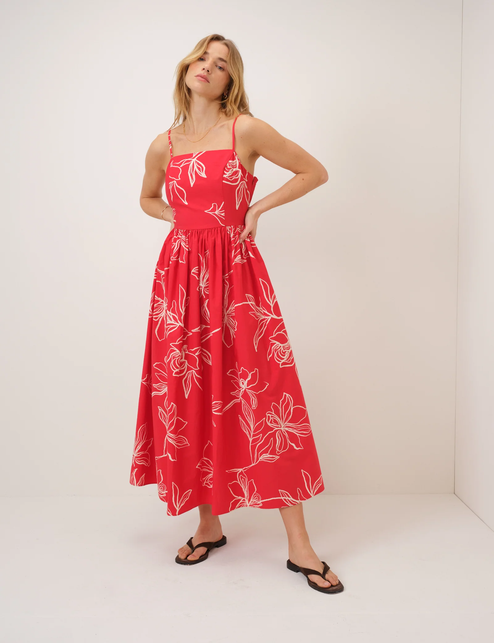 Red Floral Madeline Midi Dress - Image 3