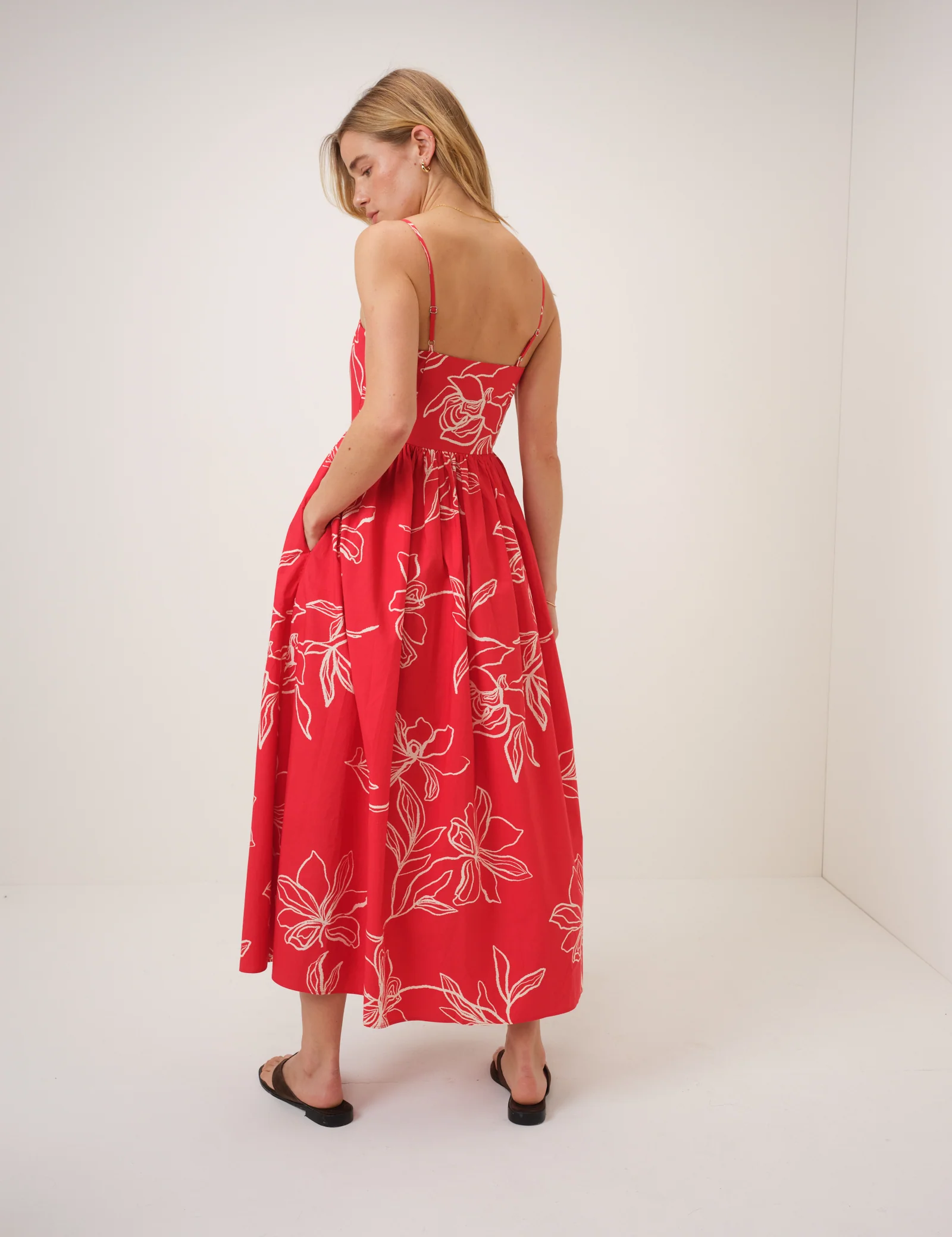 Red Floral Madeline Midi Dress - Image 5