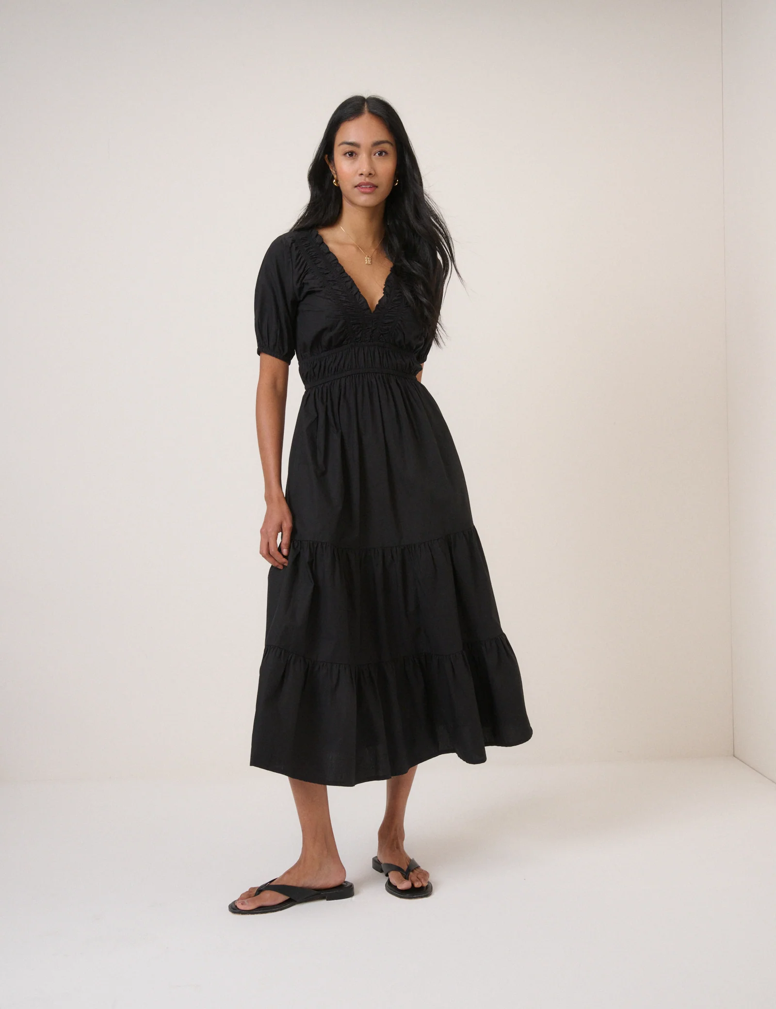Black Tiered Madison Midi Dress