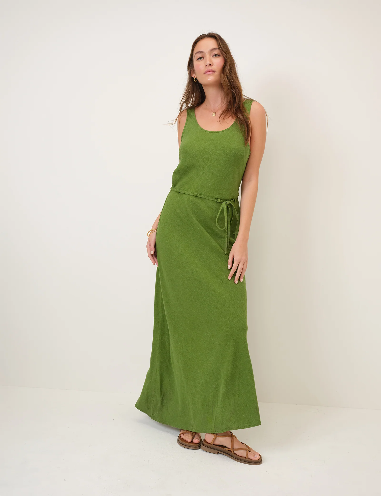 Green Linen-Blend Malia Maxi Dress