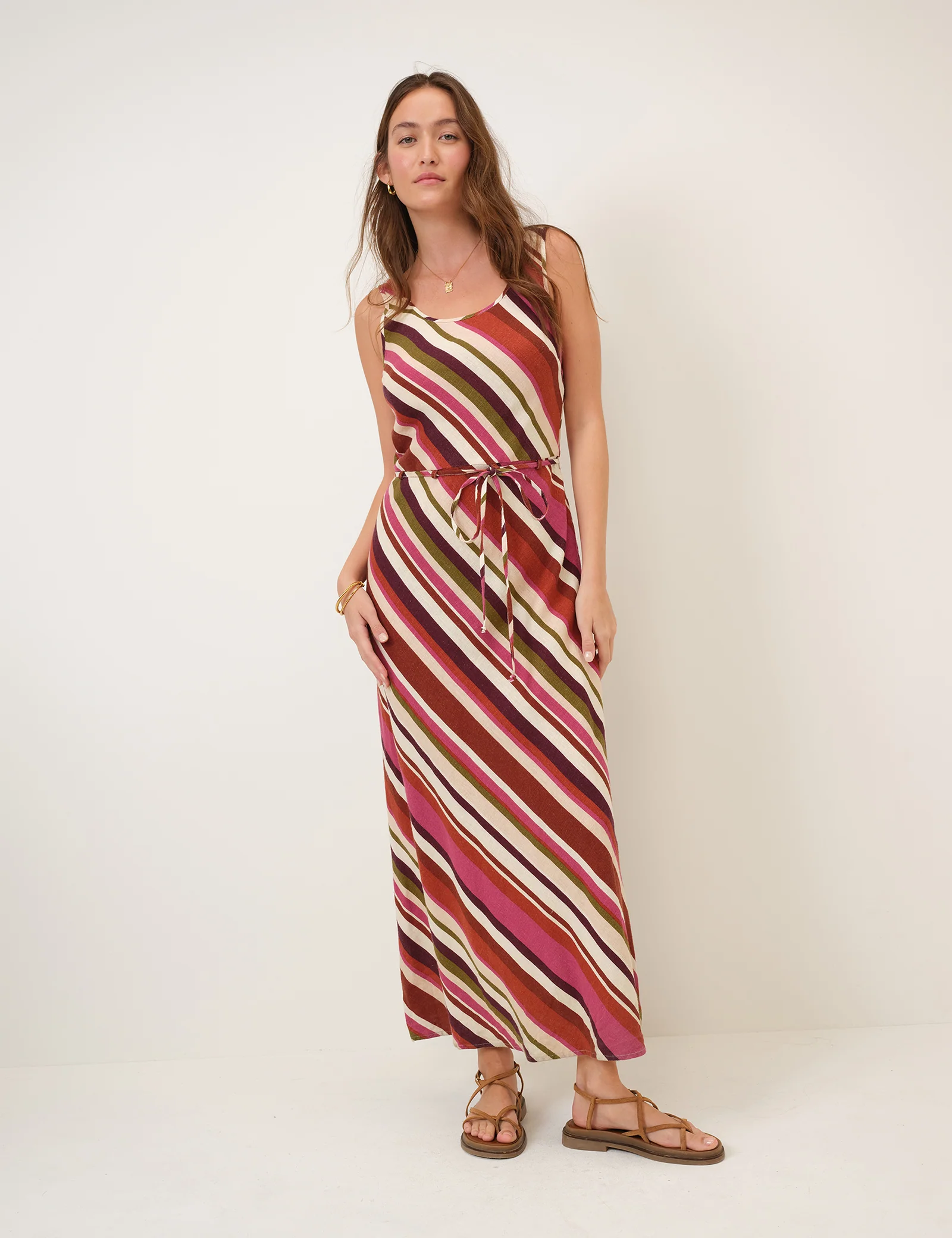 Multi Striped Linen-Blend Malia Maxi Dress