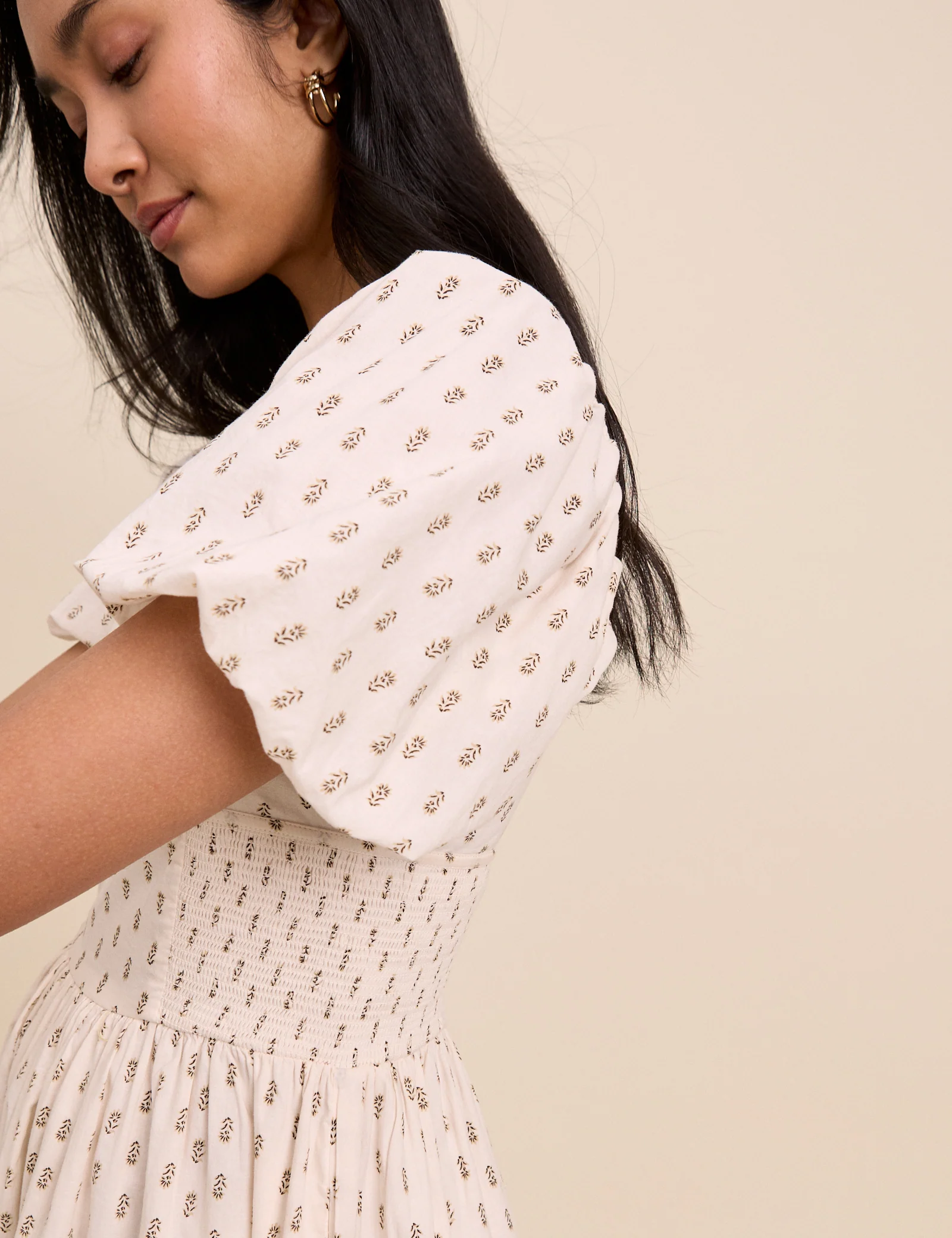 Ivory Floral Puff Sleeve Mara Midi Dress - Image 2