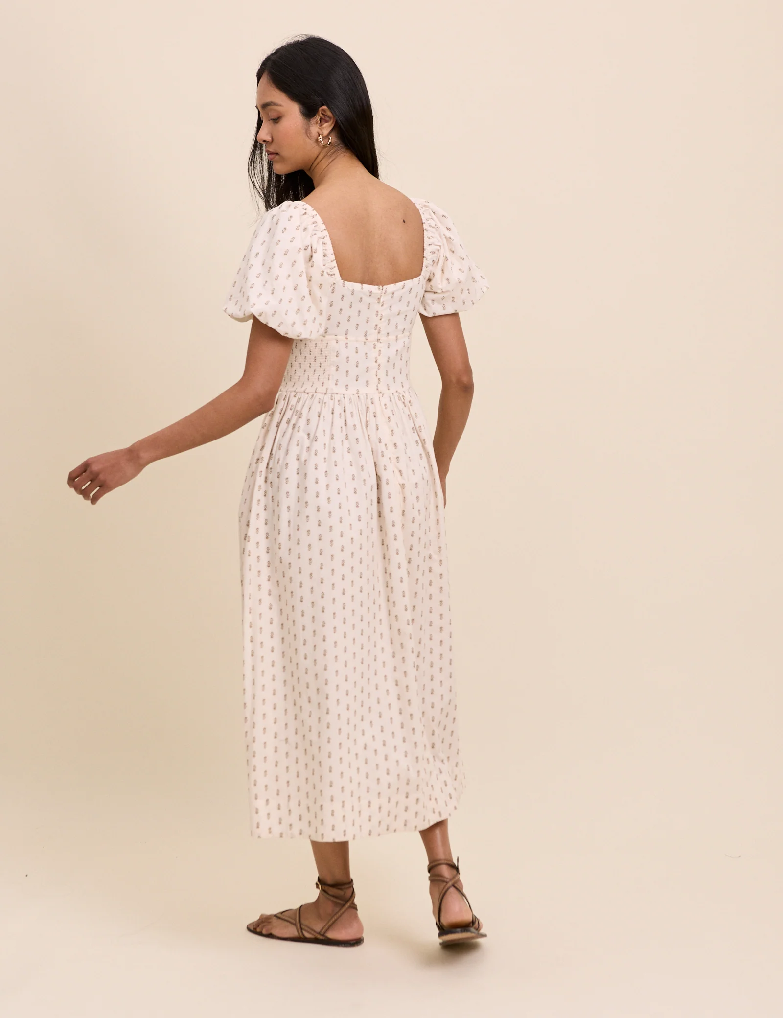 Ivory Floral Puff Sleeve Mara Midi Dress - Image 5