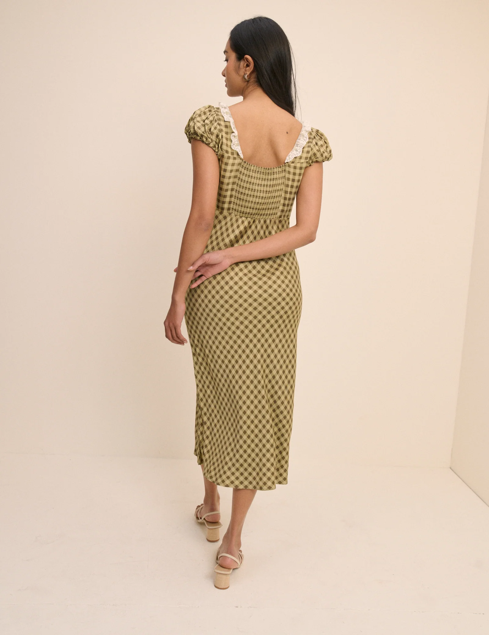 Green Gingham Puff Sleeve Marianna Midi Dress - Image 5