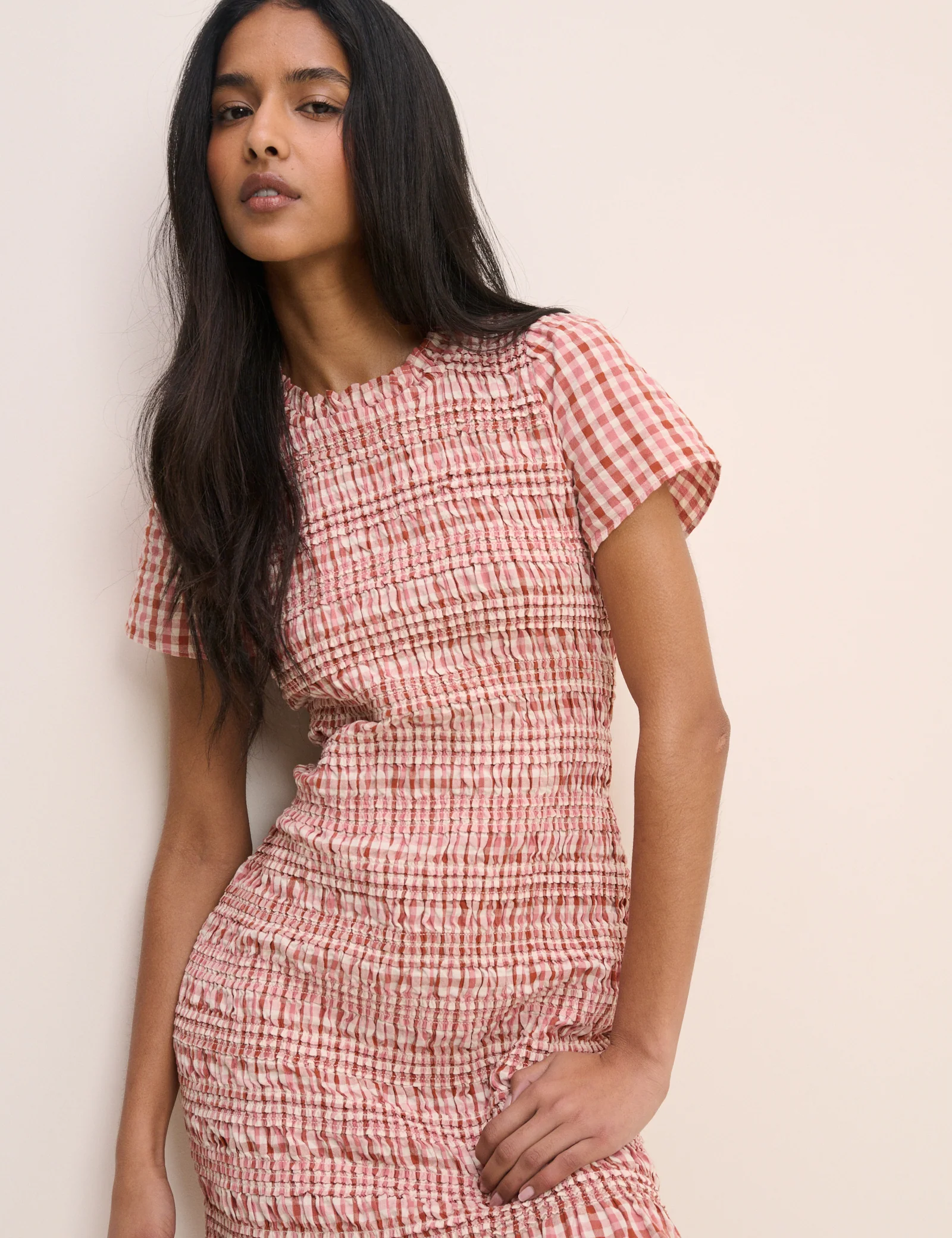 Pink Gingham Ruched Martha Mini Dress - Image 2