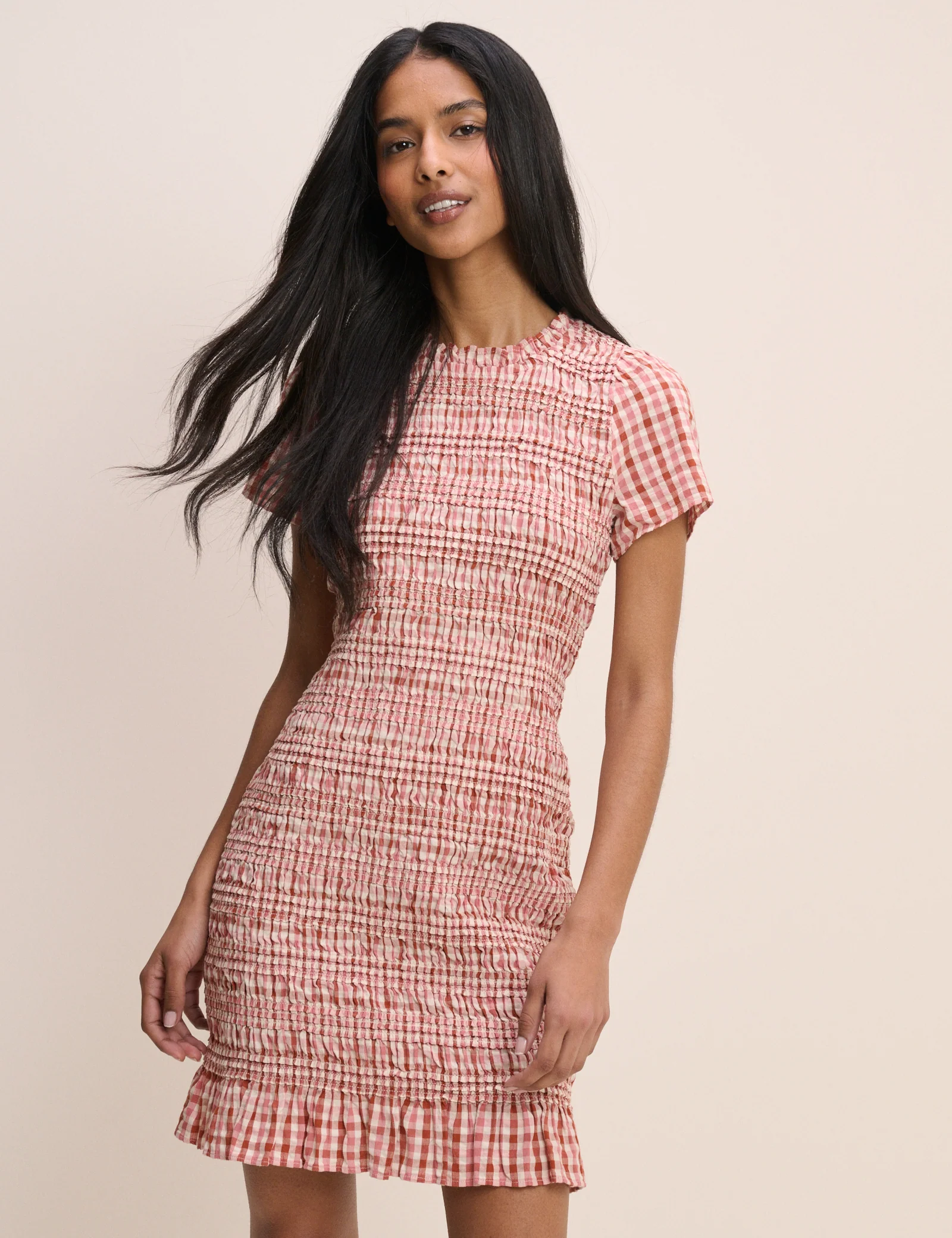 Pink Gingham Ruched Martha Mini Dress - Image 4