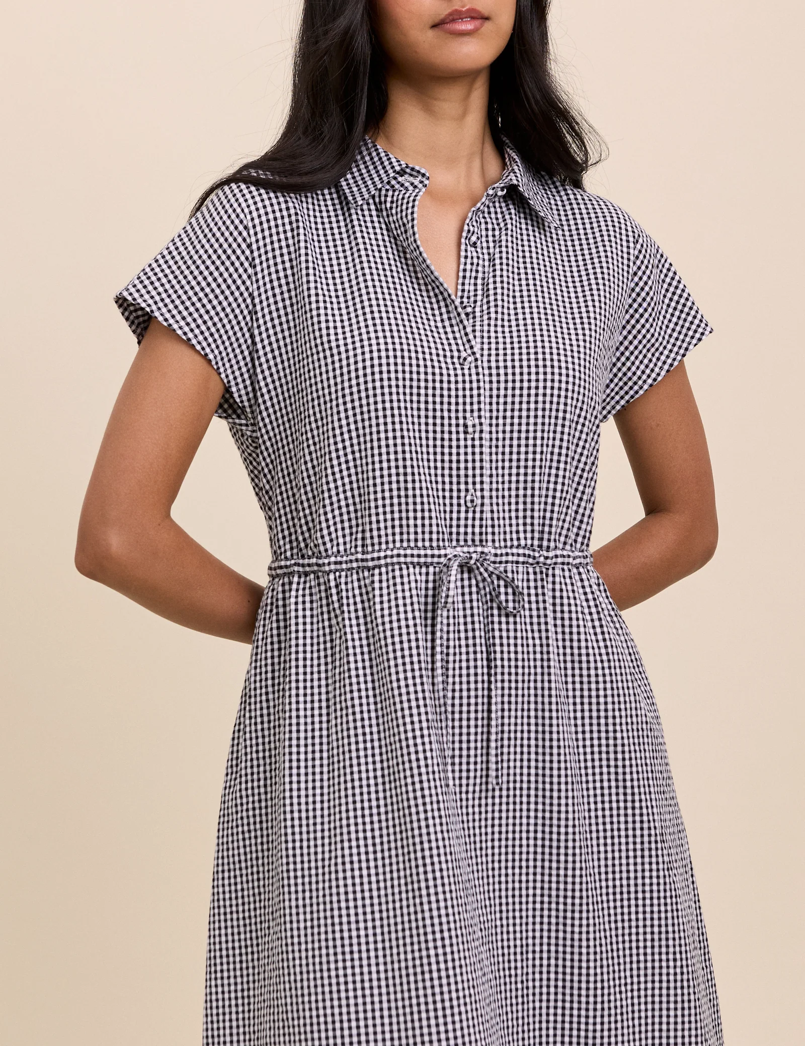 Black and White Gingham Mason Shirt Midi Dress - Image 2